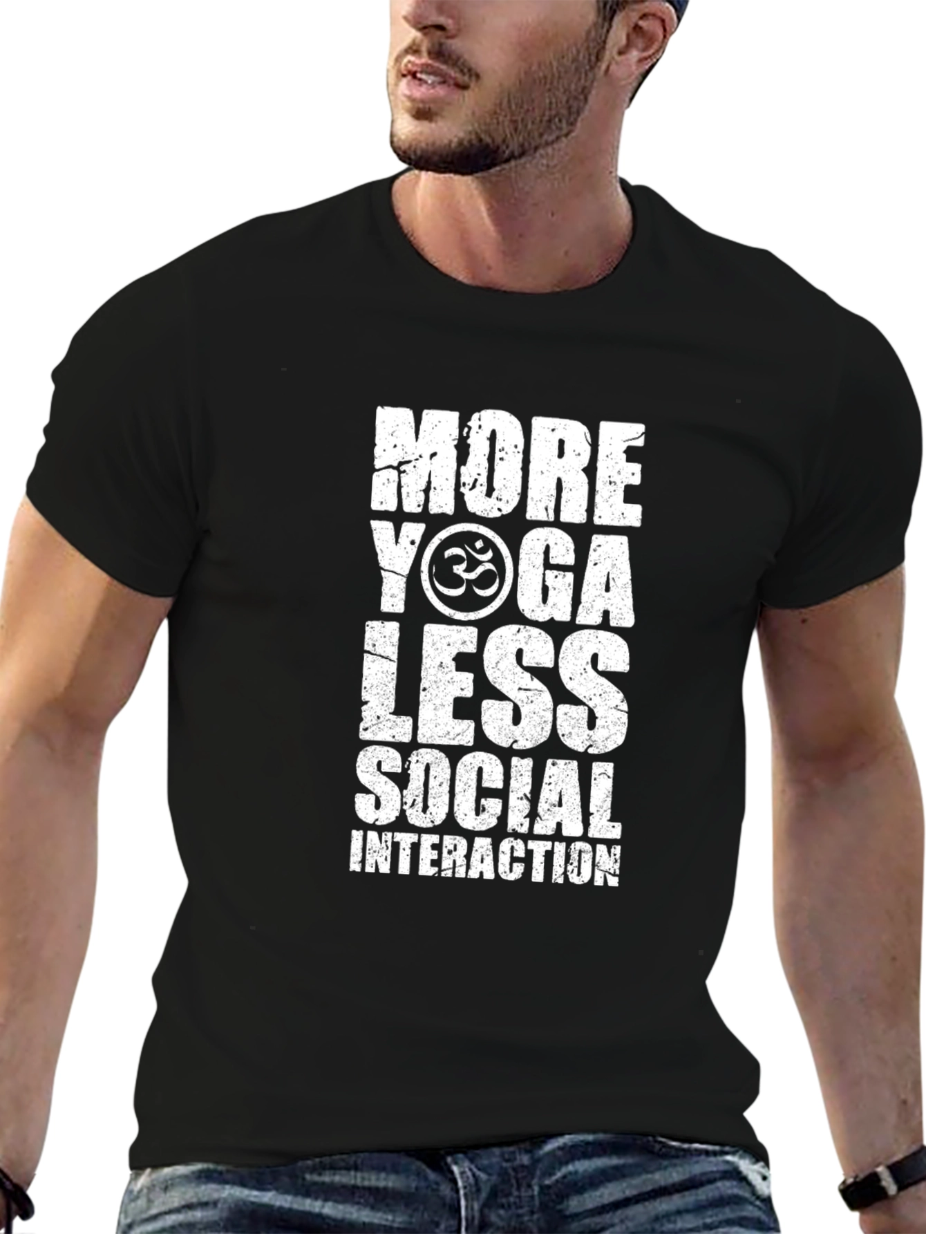 Black More Yoga Less Social Interaction Graphic T-Shirt view 6