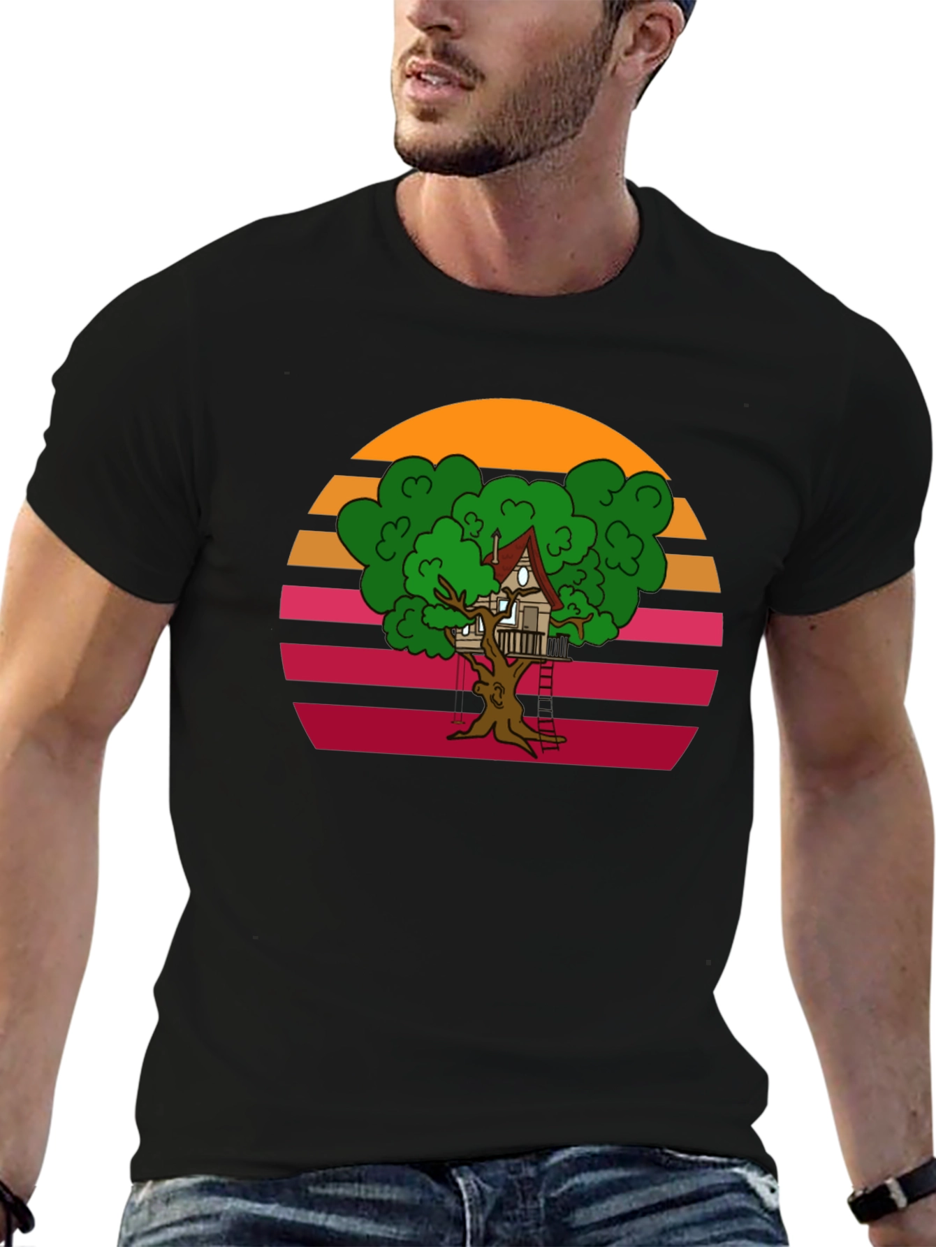 Black Retro Treehouse Graphic Tee view 6