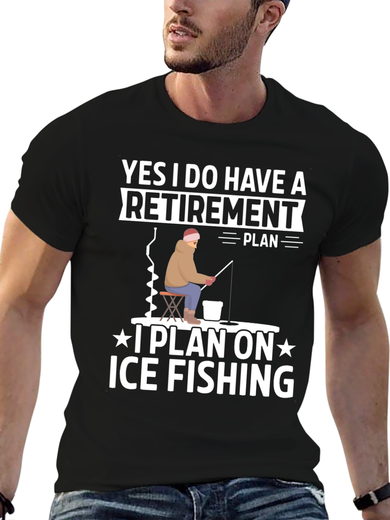 Black Retirement Plan Ice Fishing Graphic Tee view 6
