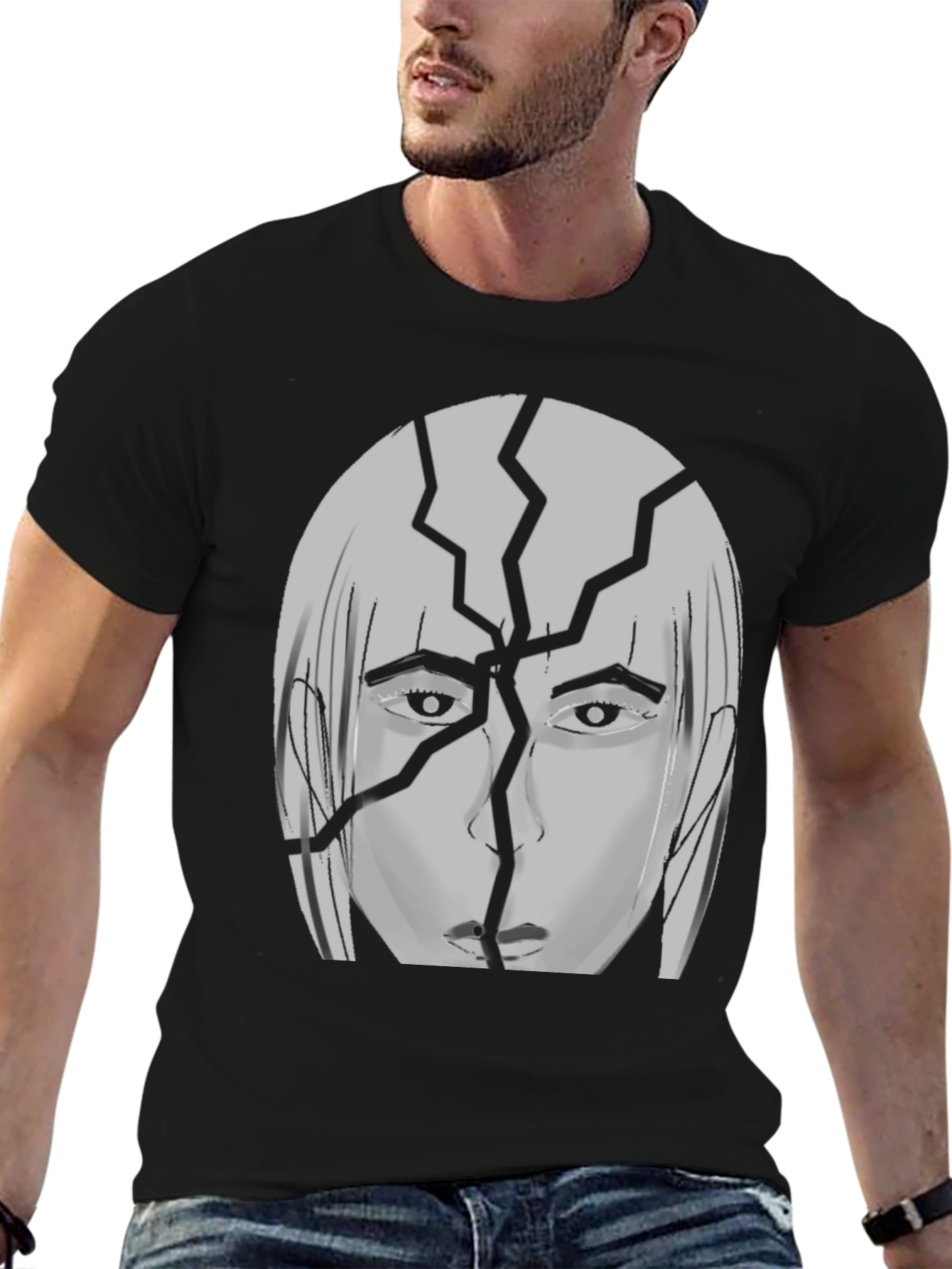 Black Cracked Head Graphic Print T-Shirt view 6