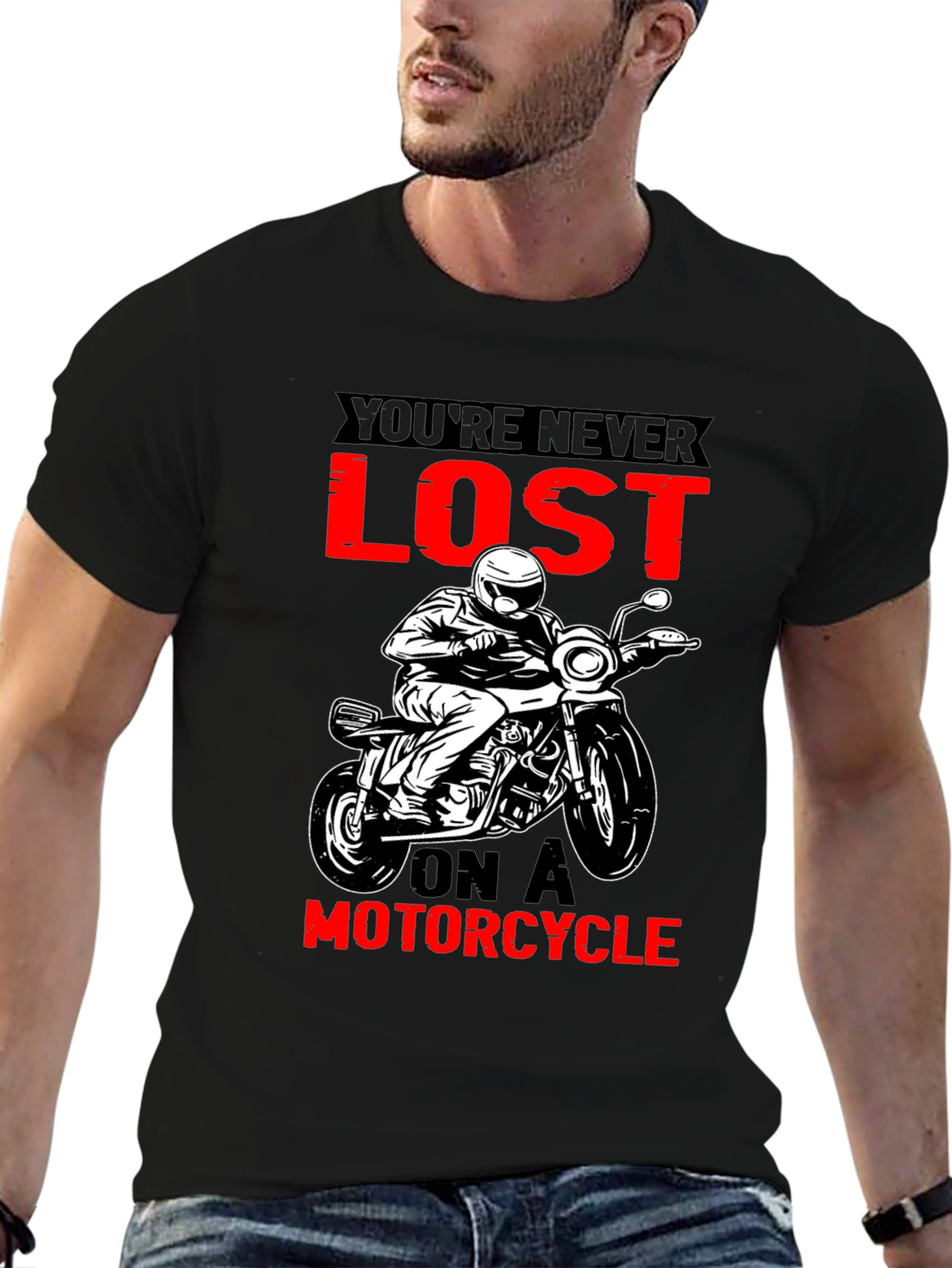 Black Motorcycle T-Shirt - You're Never Lost Design view 6