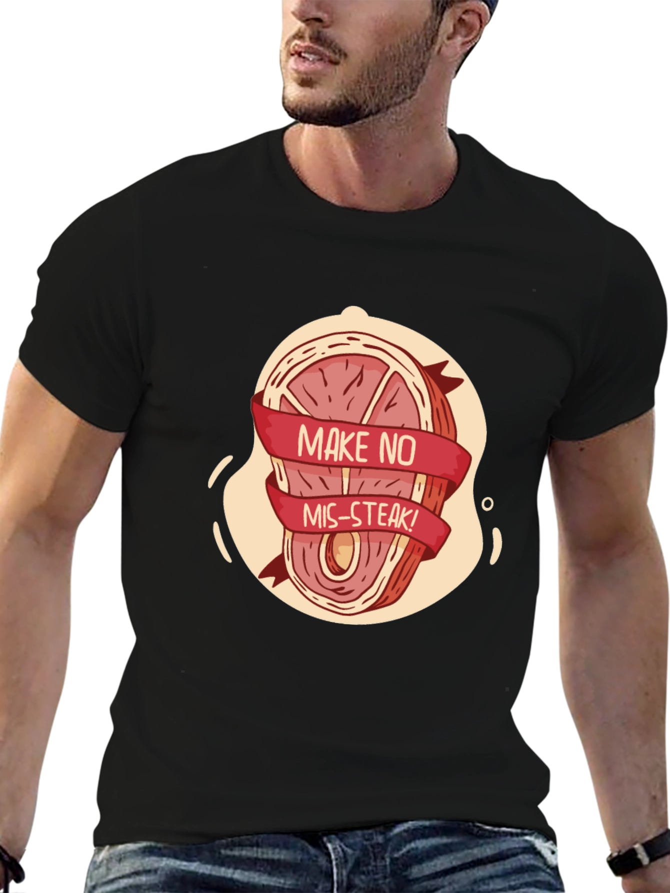 Black Humorous "Make No Mis-Steak" Graphic Tee view 6