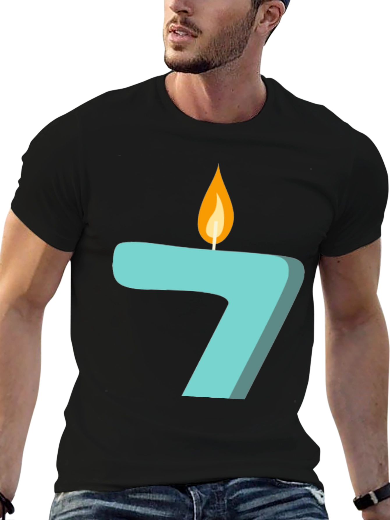 Black Number 7 Birthday Candle Graphic T-Shirt view 6