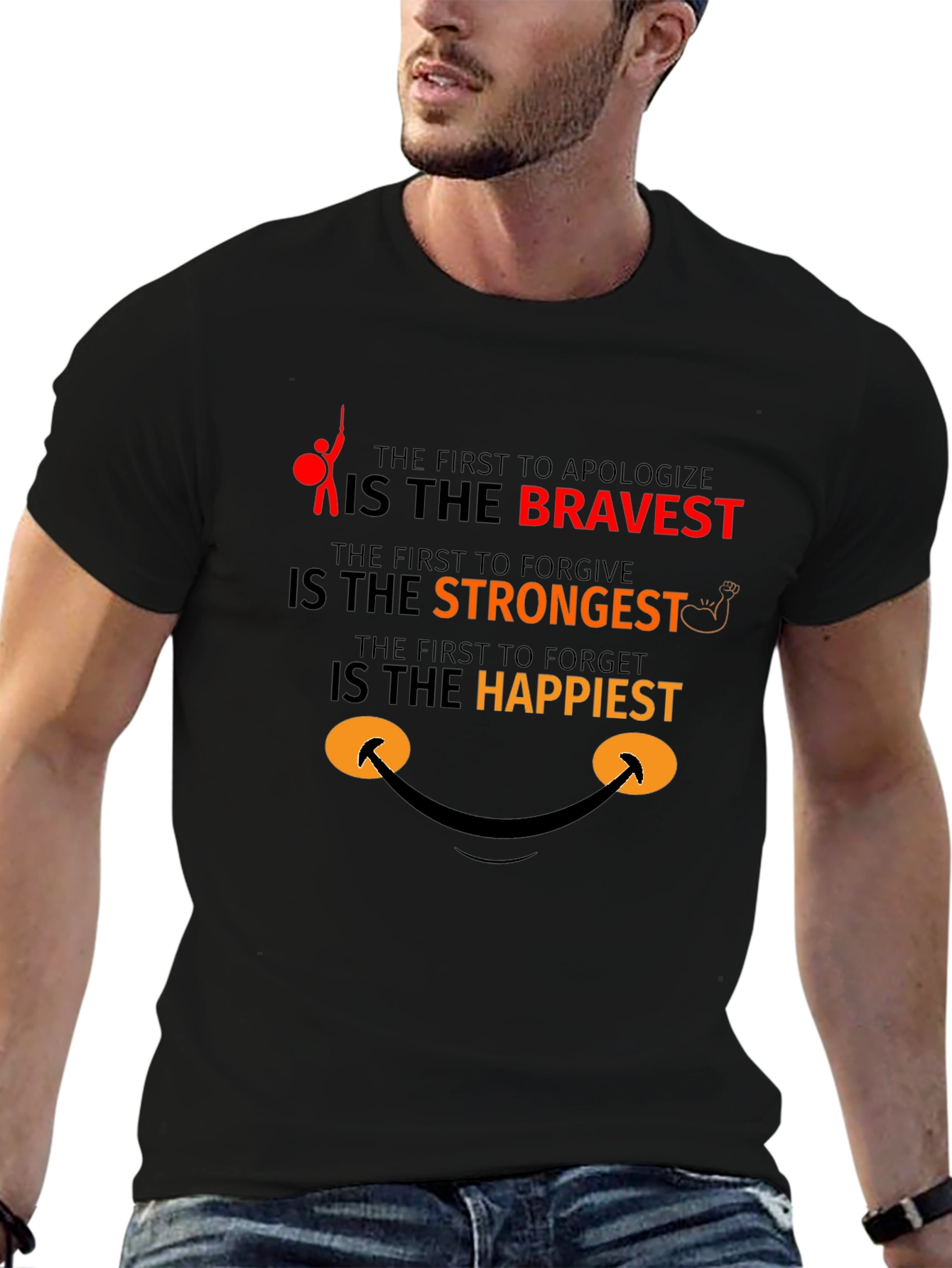 Black Bravery Strongest Happy T-Shirt view 6