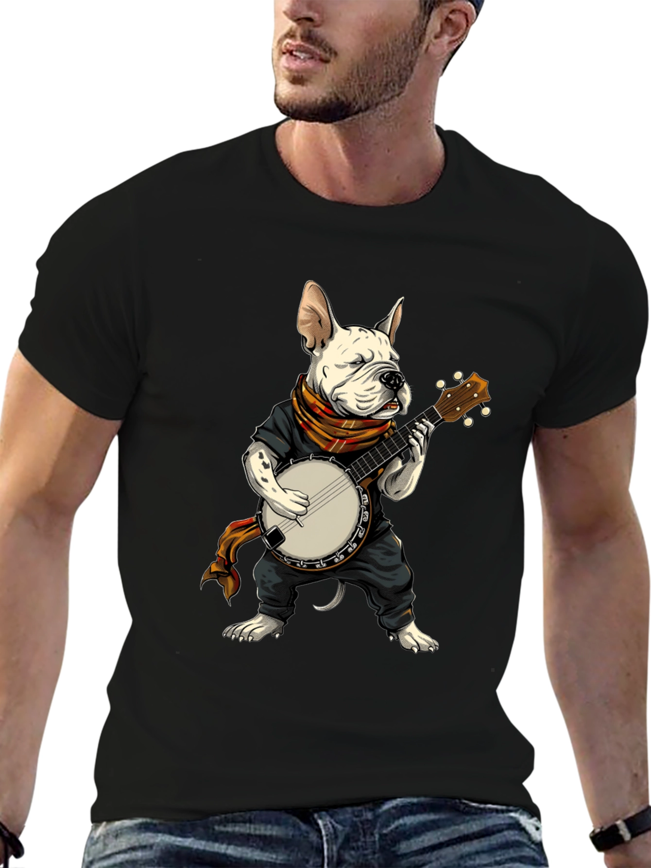 Black Dog Playing Banjo Graphic T-Shirt view 6