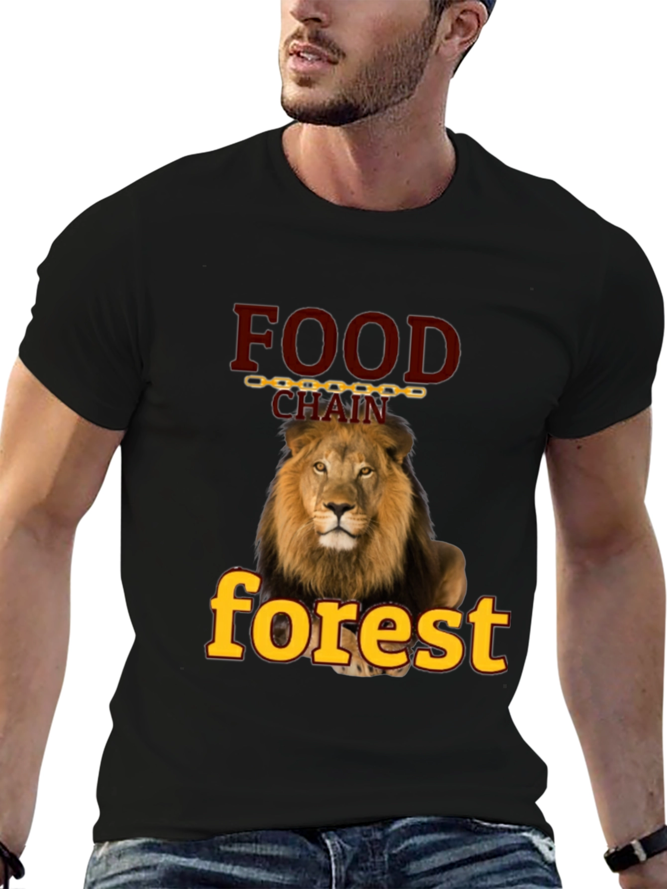 Black Food Chain Forest Lion Graphic T-Shirt view 6