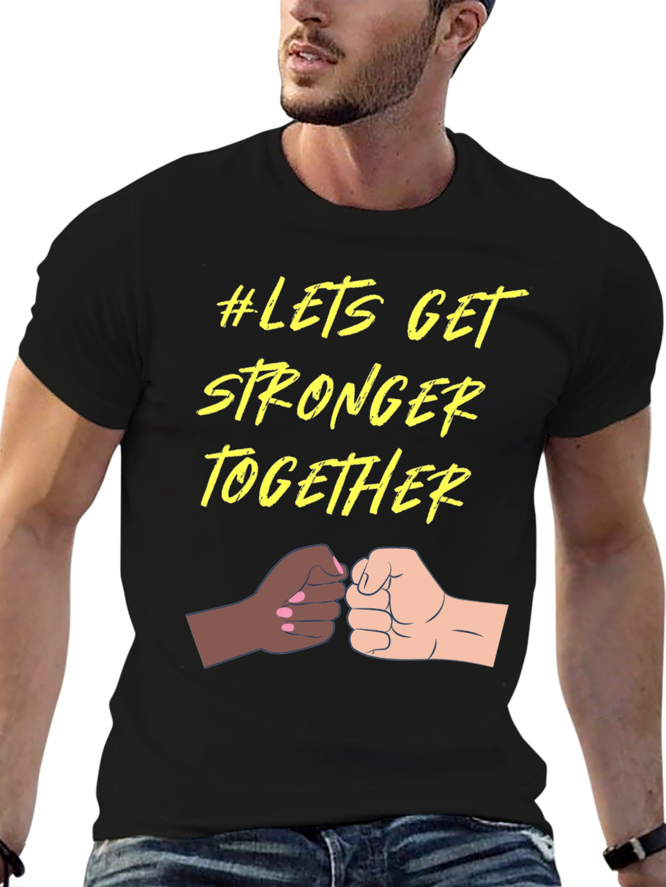 Black Let's Get Stronger Together Unisex T-Shirt view 6