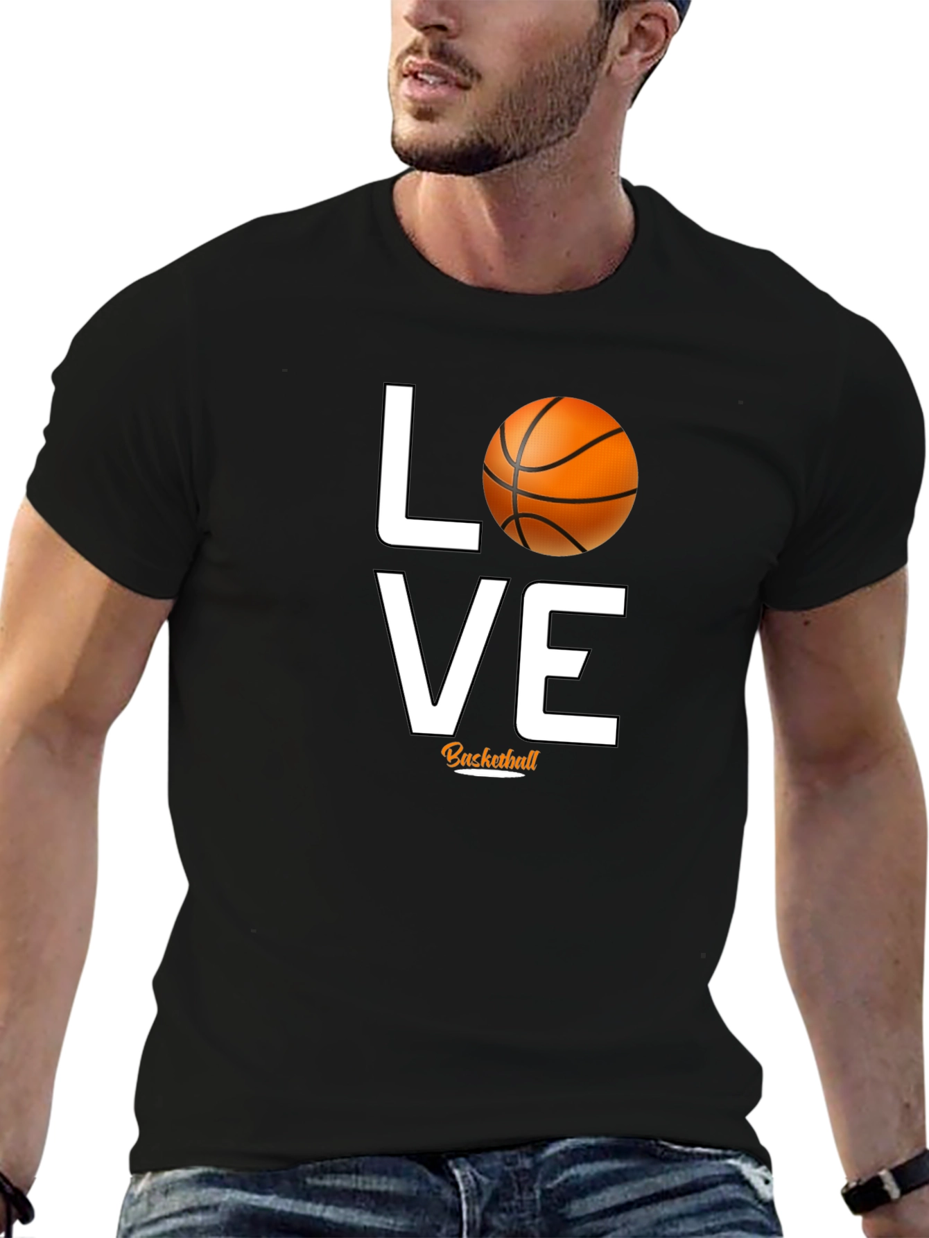 Black Love Basketball Graphic Tee - Black Cotton T-Shirt view 6