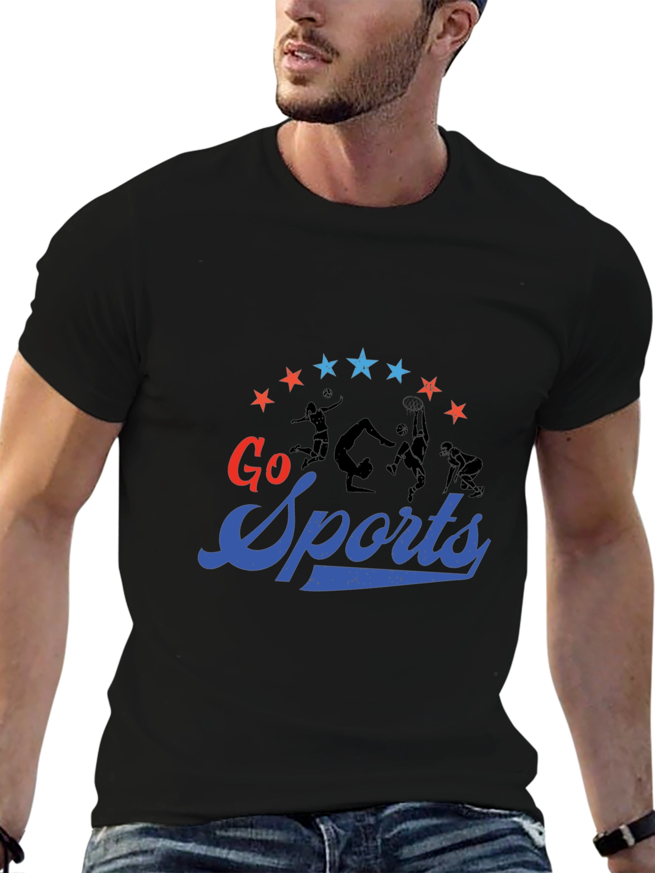 Black Go Sports Graphic Tee - Black Cotton T-Shirt view 6