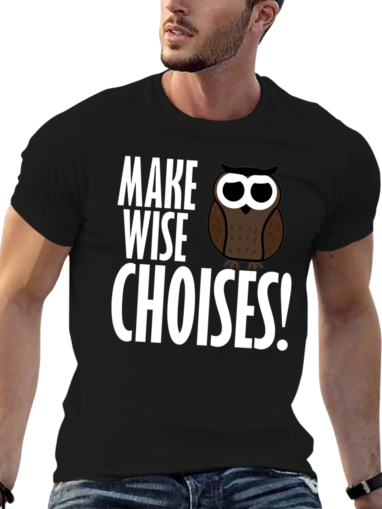 Black Make Wise Choices Owl T-Shirt - Black view 6