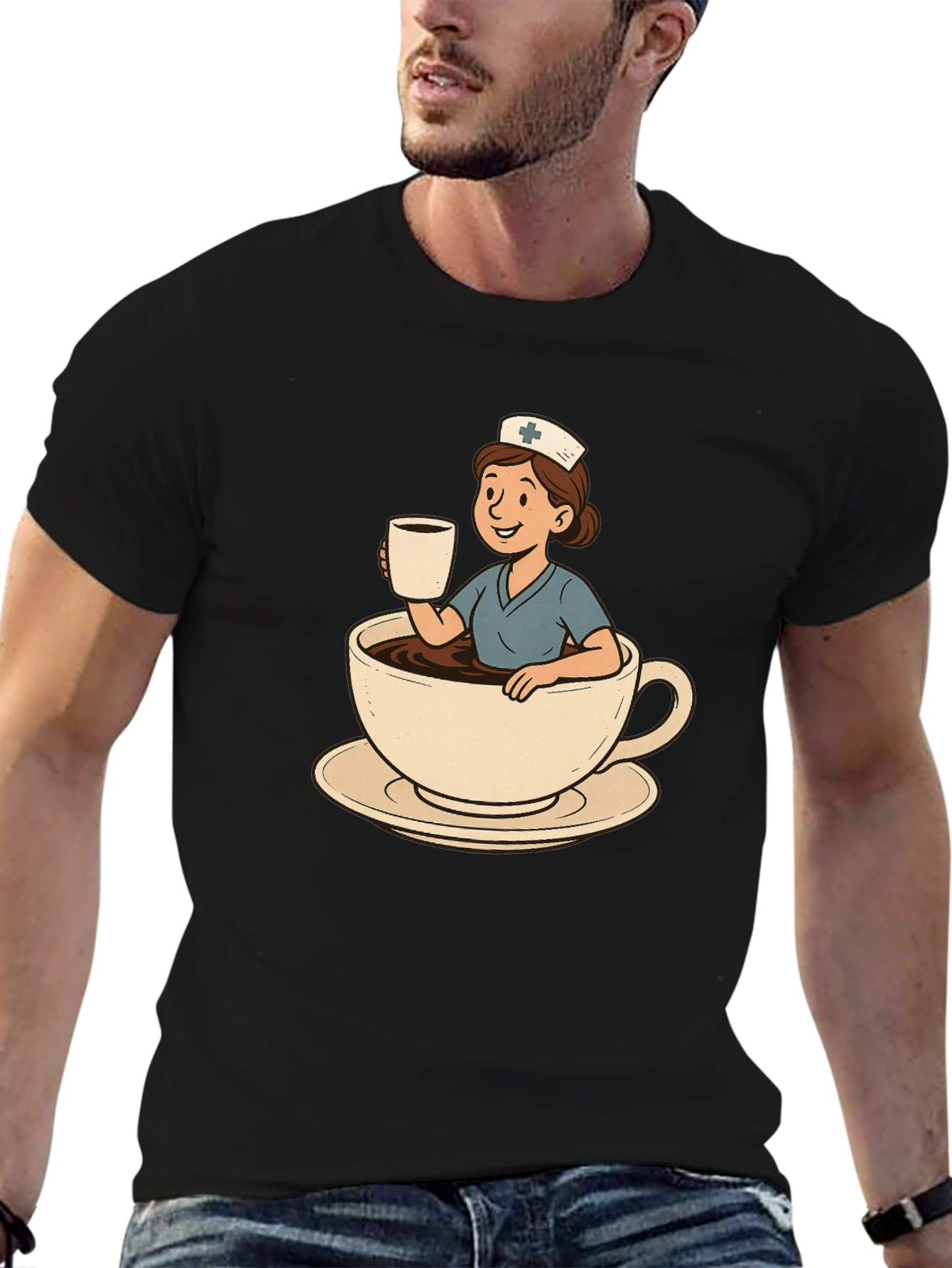 Black Nurse Coffee Cup Graphic Tee view 6