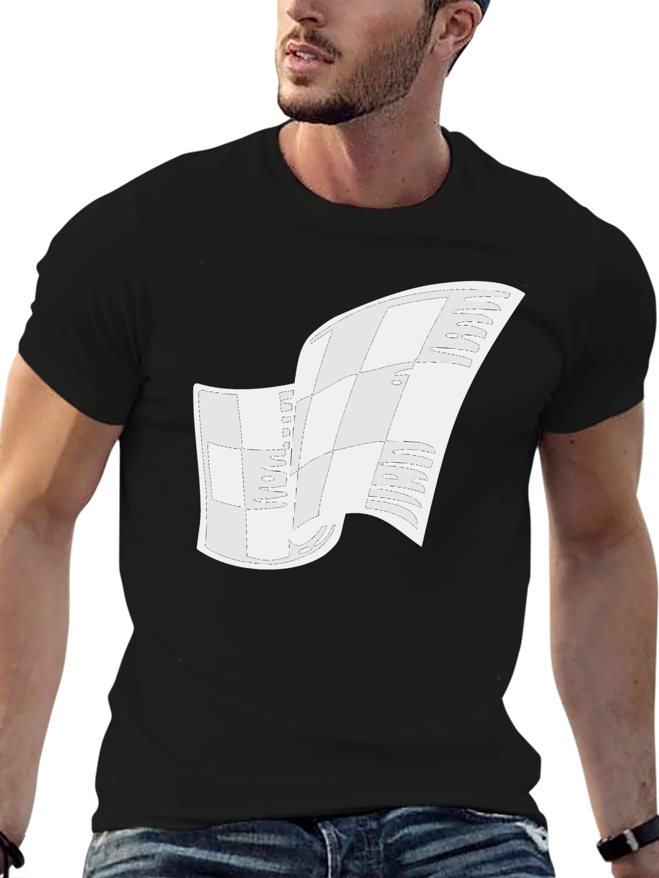 Black Modern Abstract Graphic Tee - Black Cotton Blend view 6