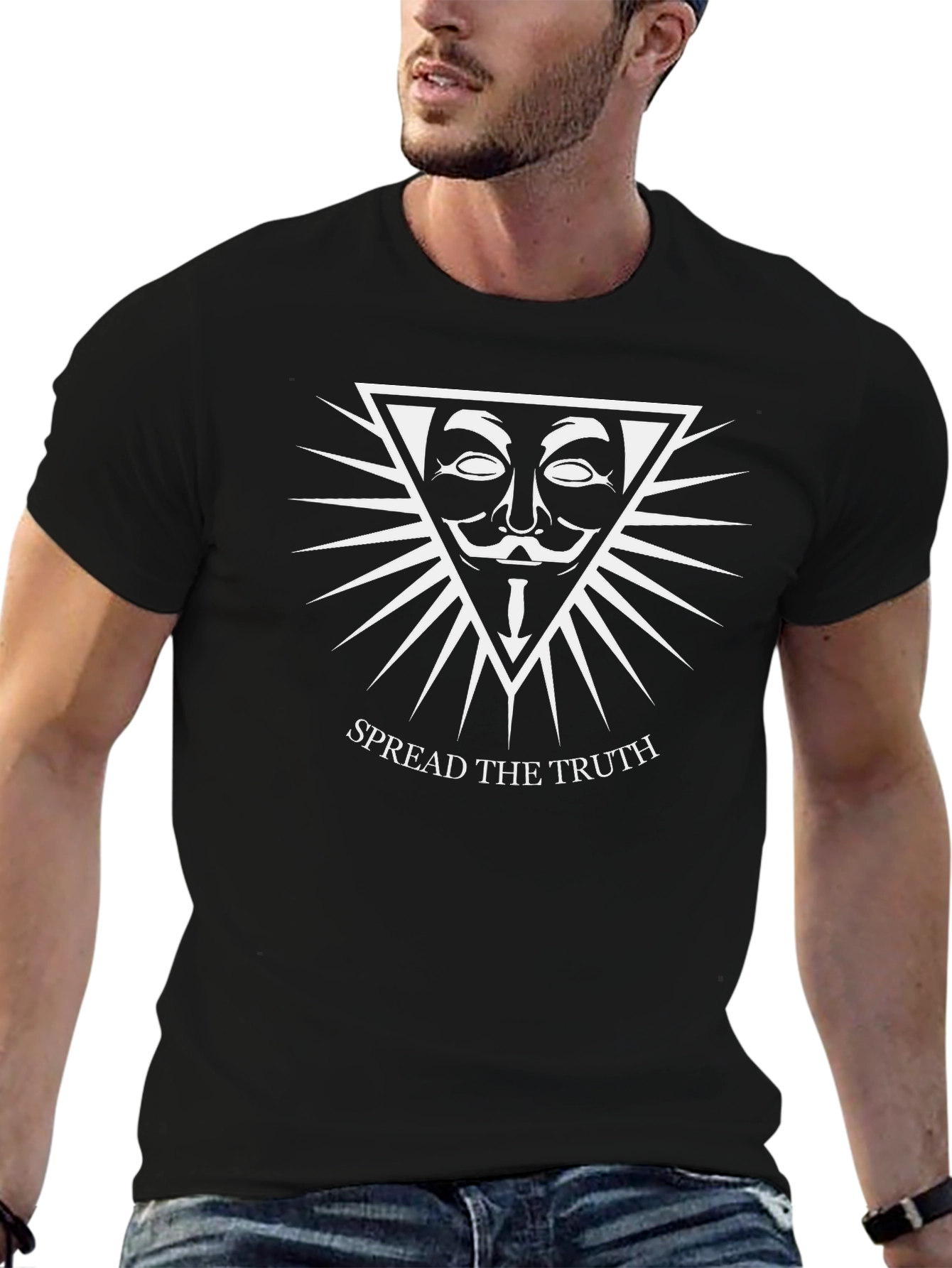 Black Spread the Truth T-Shirt - Anonymous Mask Design view 6