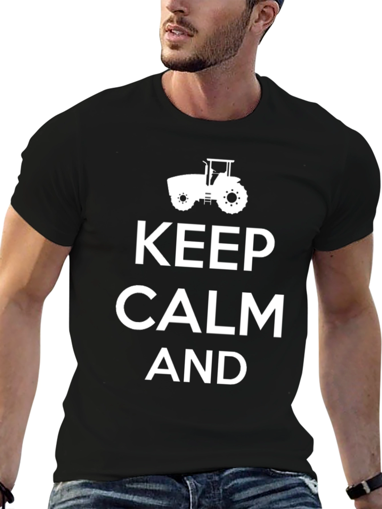 Black Keep Calm Tractor Black T-Shirt view 6