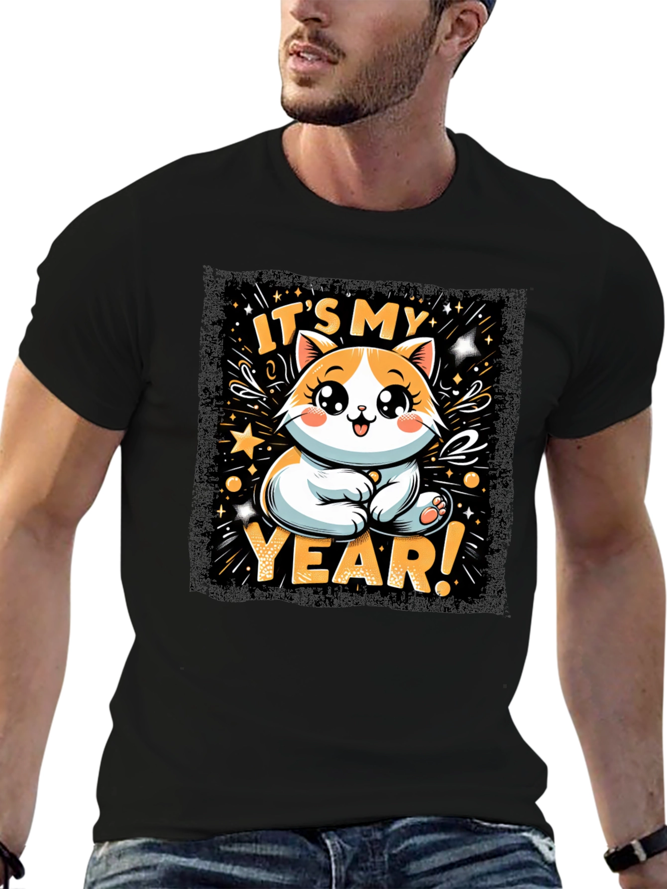 Black Cute Cat Year T-Shirt view 6