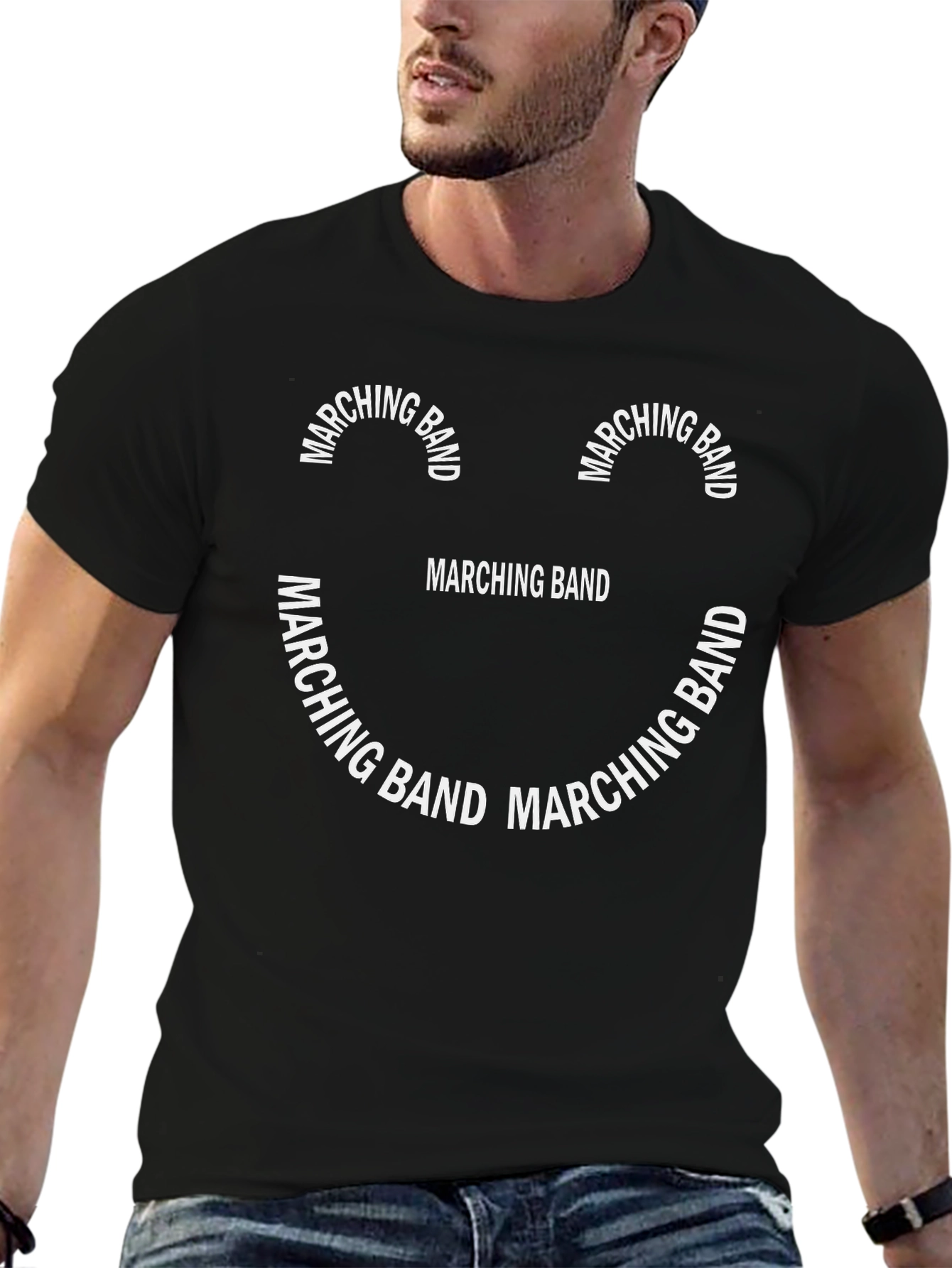Black Marching Band Smiley Face Black T-Shirt view 6