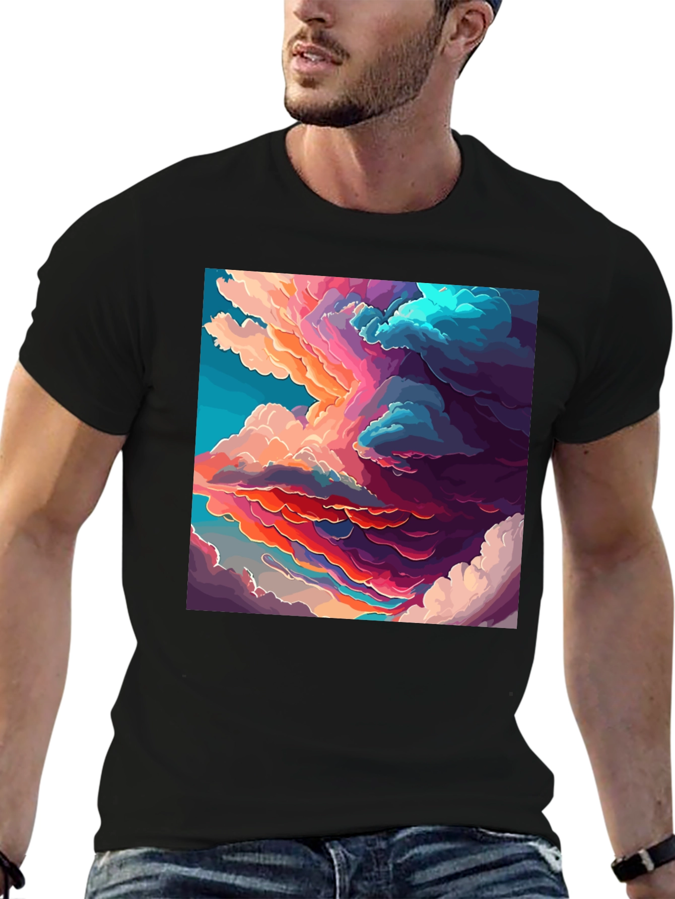 Black Cloudscape Graphic Black T-Shirt view 6