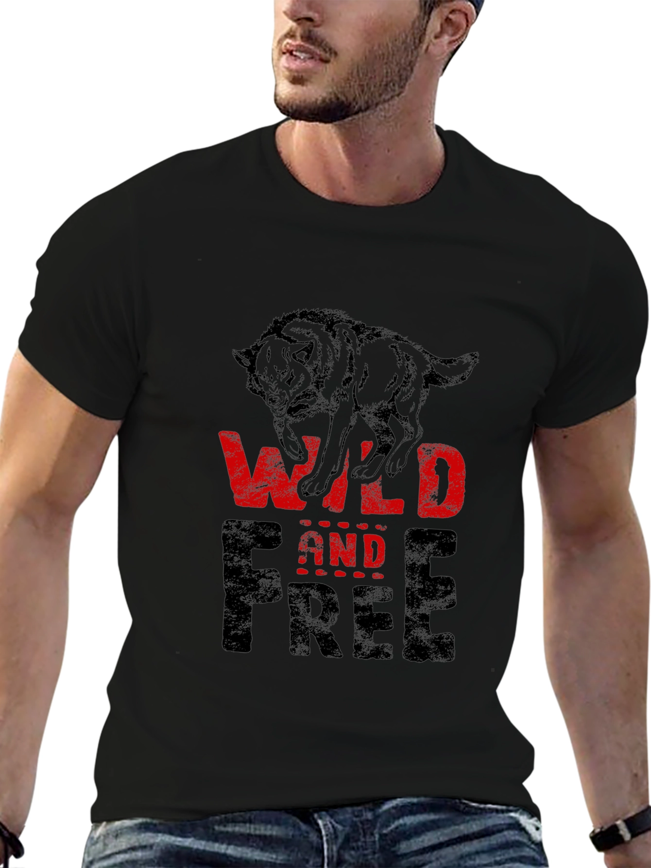 Black Wild and Free Wolf Graphic T-Shirt view 6