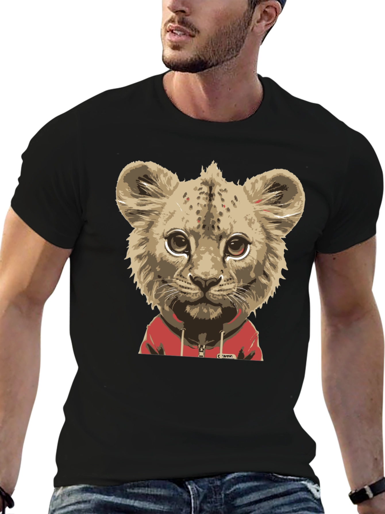 Black Lion Cub Hoodie T-Shirt - Cool Animal Tee view 6