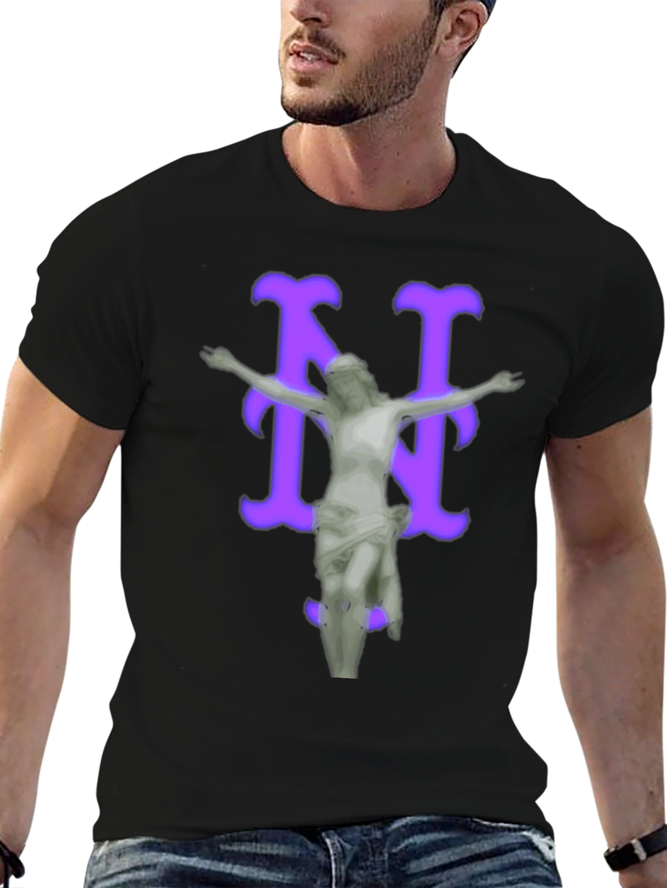 Black Artistic Graphic Tee - Statue Design view 6