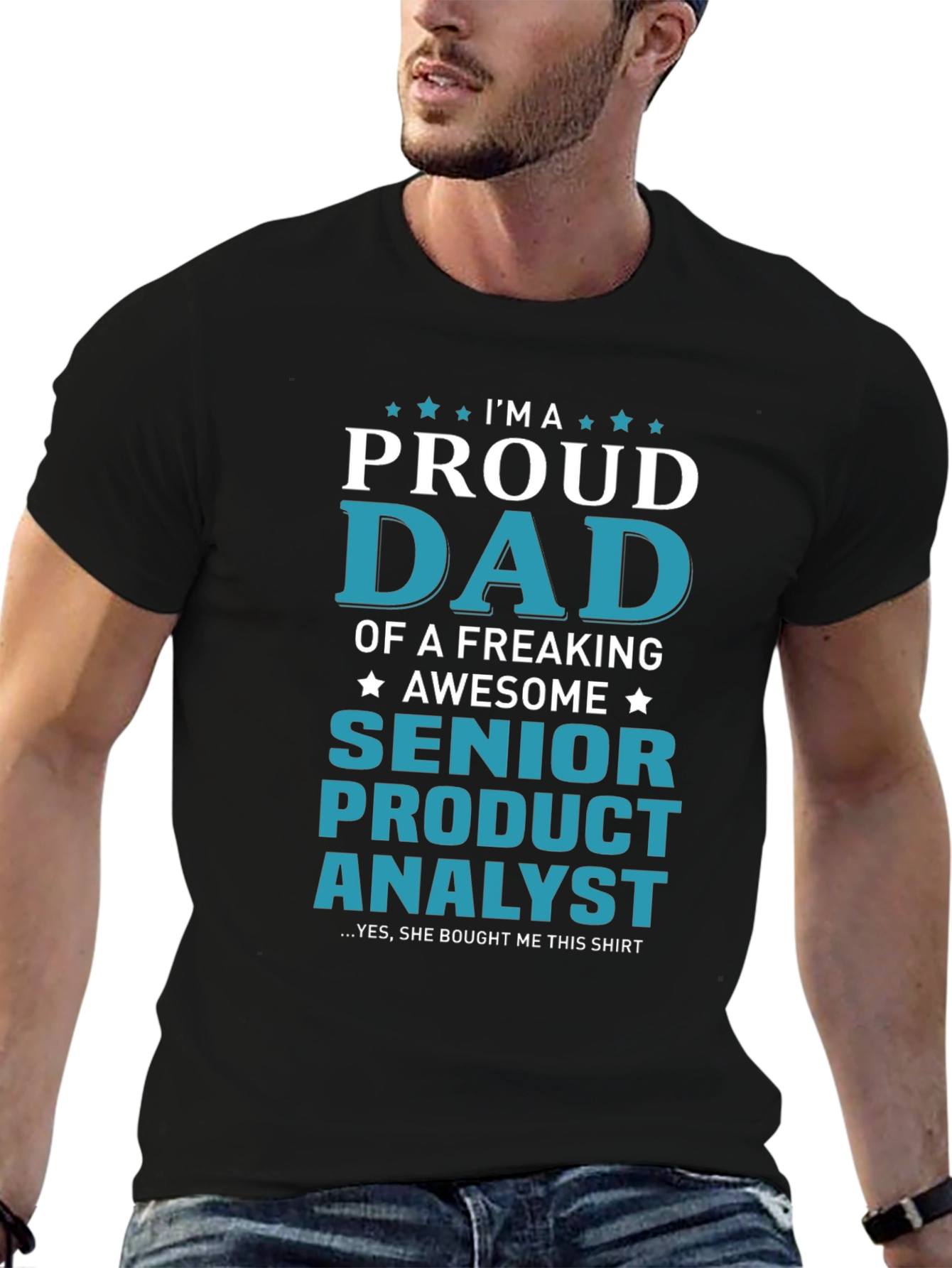 Black Proud Dad Senior Product Analyst Graphic Tee view 6