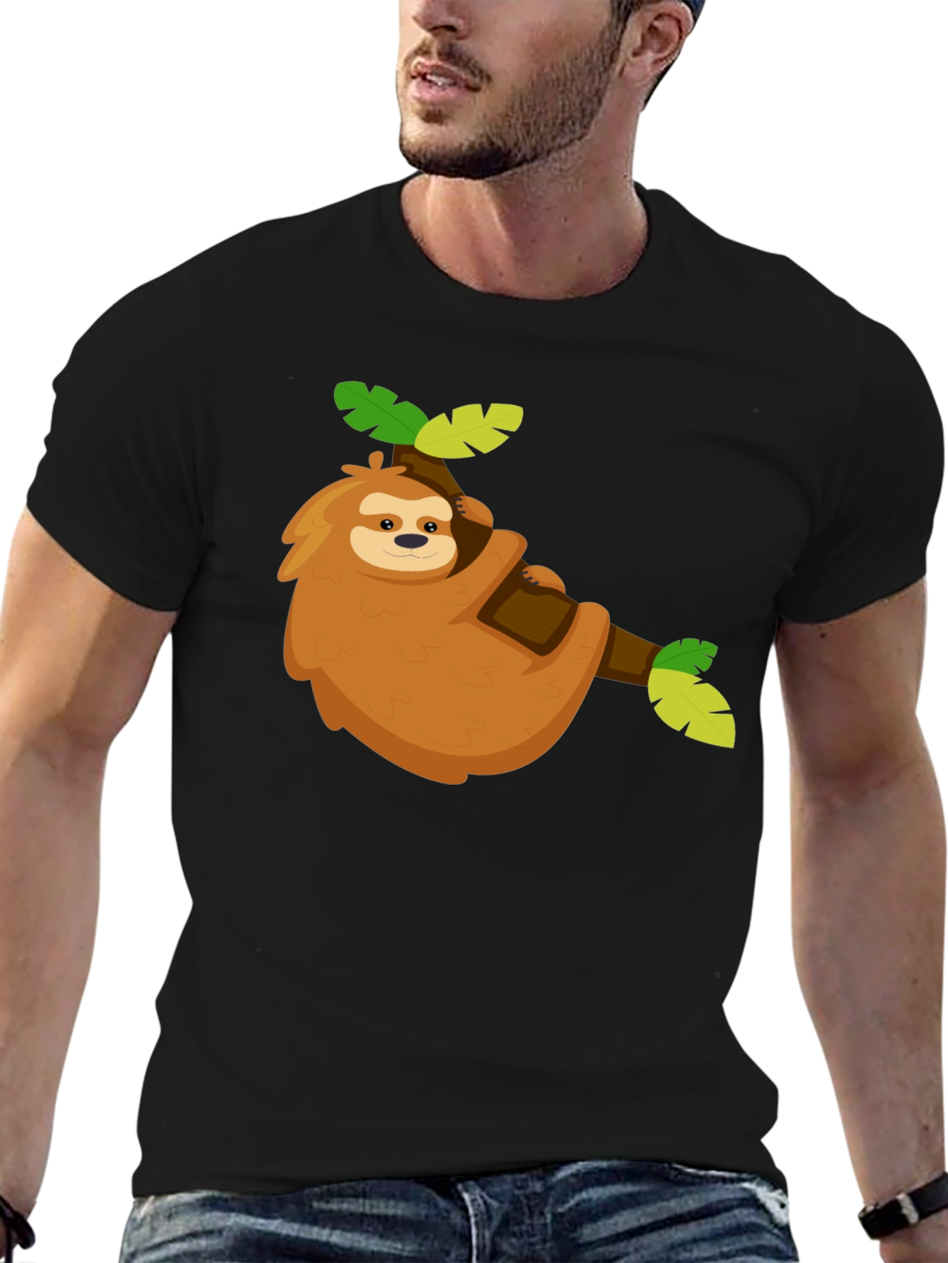 Black Cute Sloth Graphic Tee - Relaxed & Fun view 6