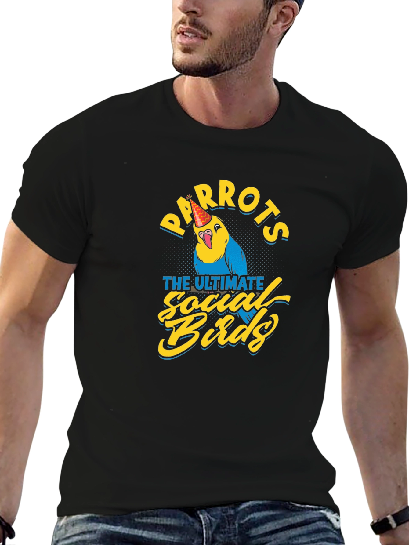 Black Parrots Social Birds Graphic Tee - Unisex Black T-Shirt view 6