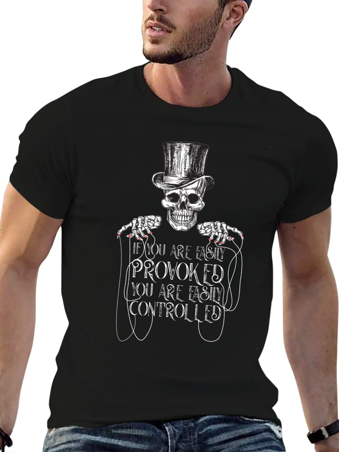 Black Provoked Controlled Skeleton Top Hat Graphic Tee - Black view 6