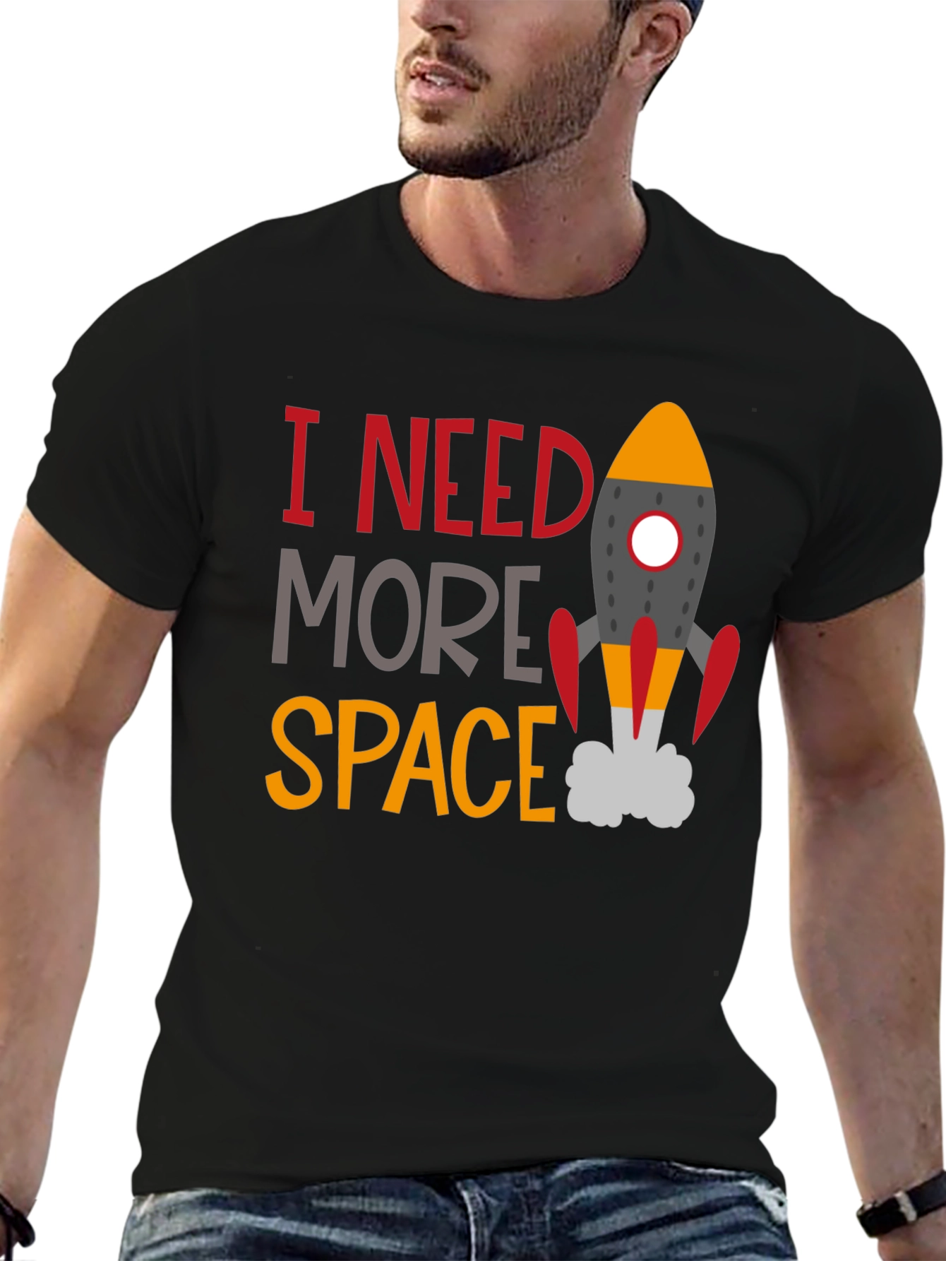 Black I Need More Space Graphic Tee - Astronomy T-Shirt view 6