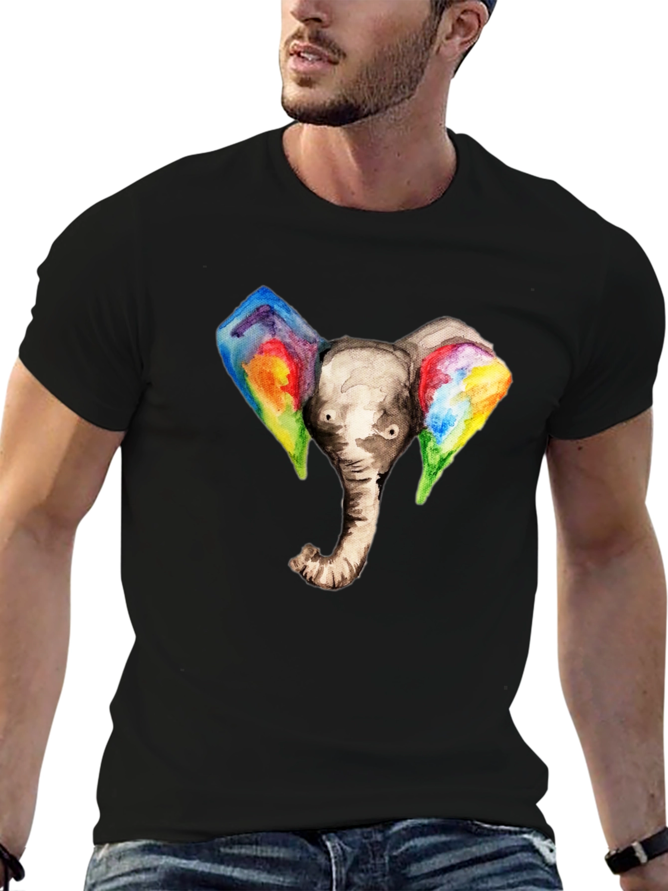 Black Elephant Rainbow Ears Graphic T-Shirt view 6