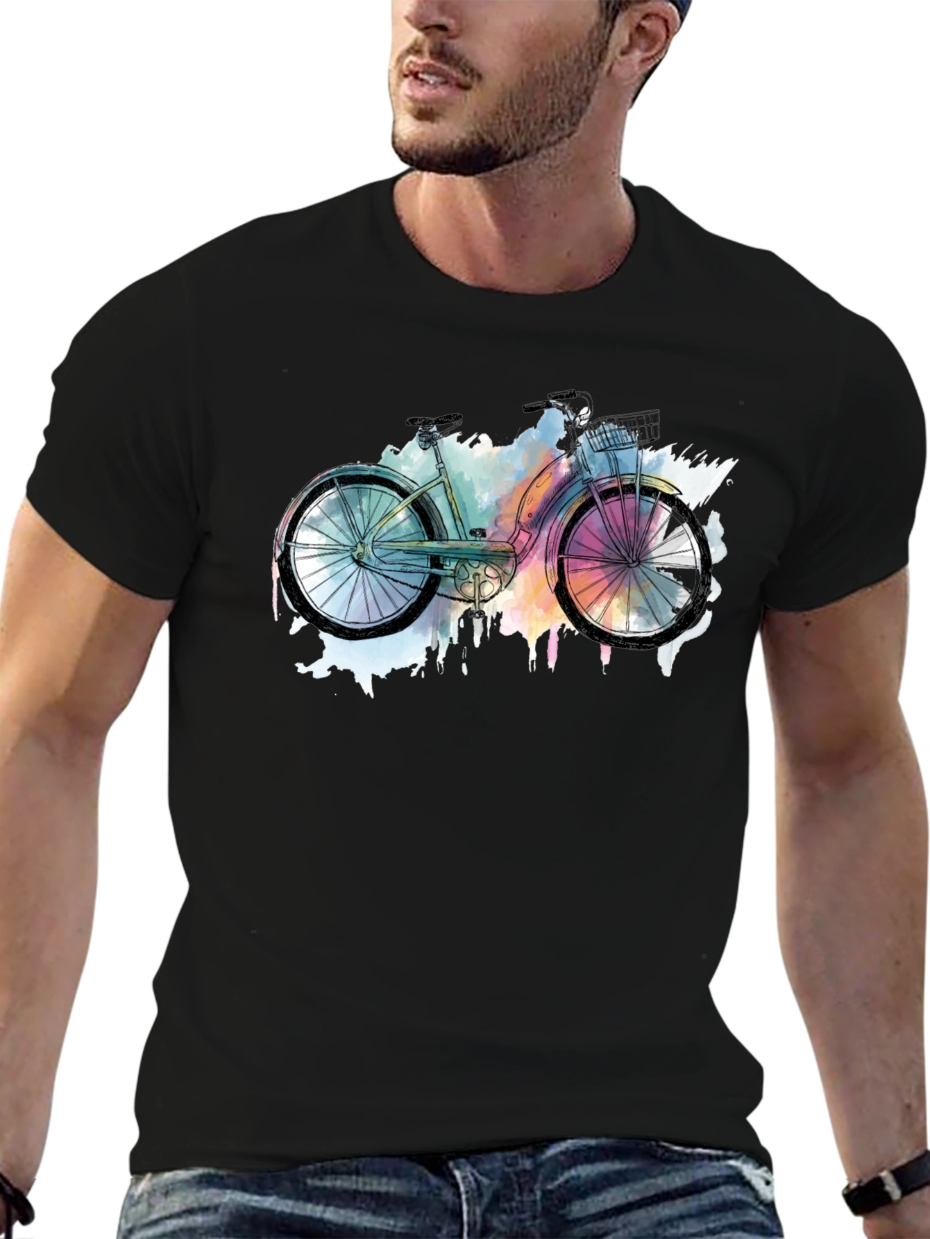 Black Watercolor Bicycle Graphic T-Shirt - Black view 6