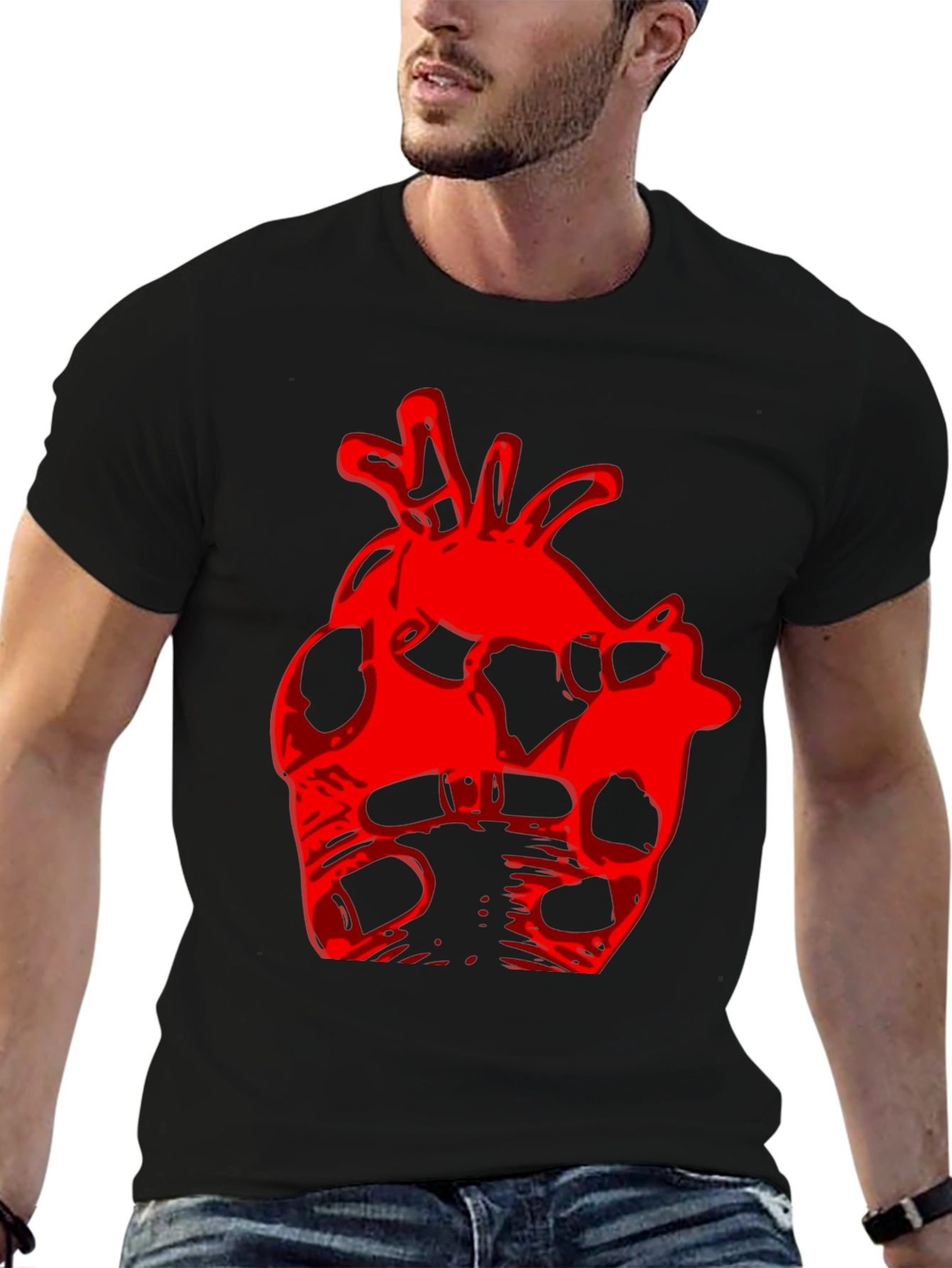 Black Abstract Heart Graphic Black T-Shirt view 6
