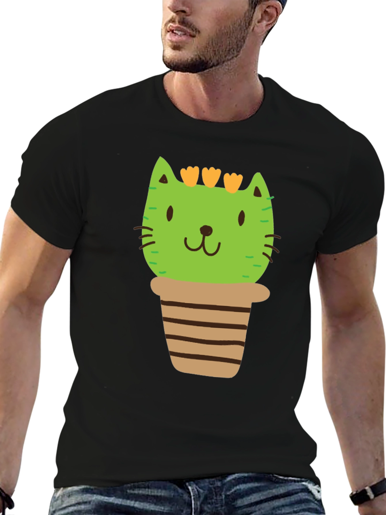 Black Cactus Cat T-Shirt - Plant Lover Tee view 6