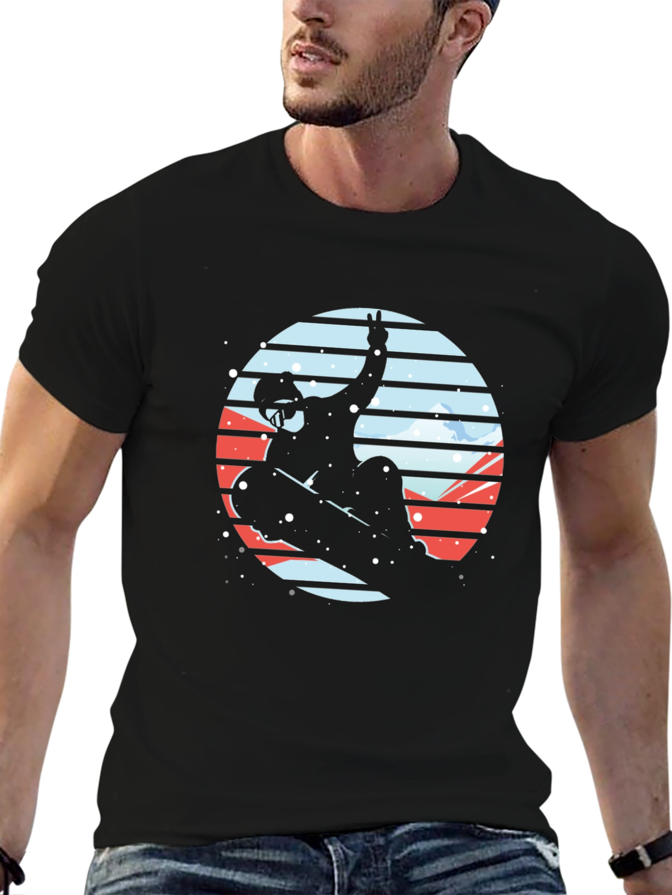 Black Snowboarder Silhouette Graphic Tee - Stylish & Unique Design view 6