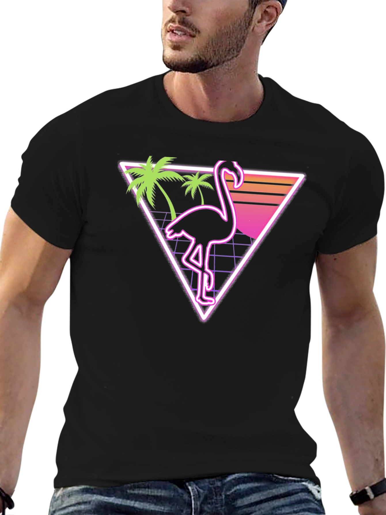 Black Retro Flamingo T-Shirt - Vaporwave Style view 6