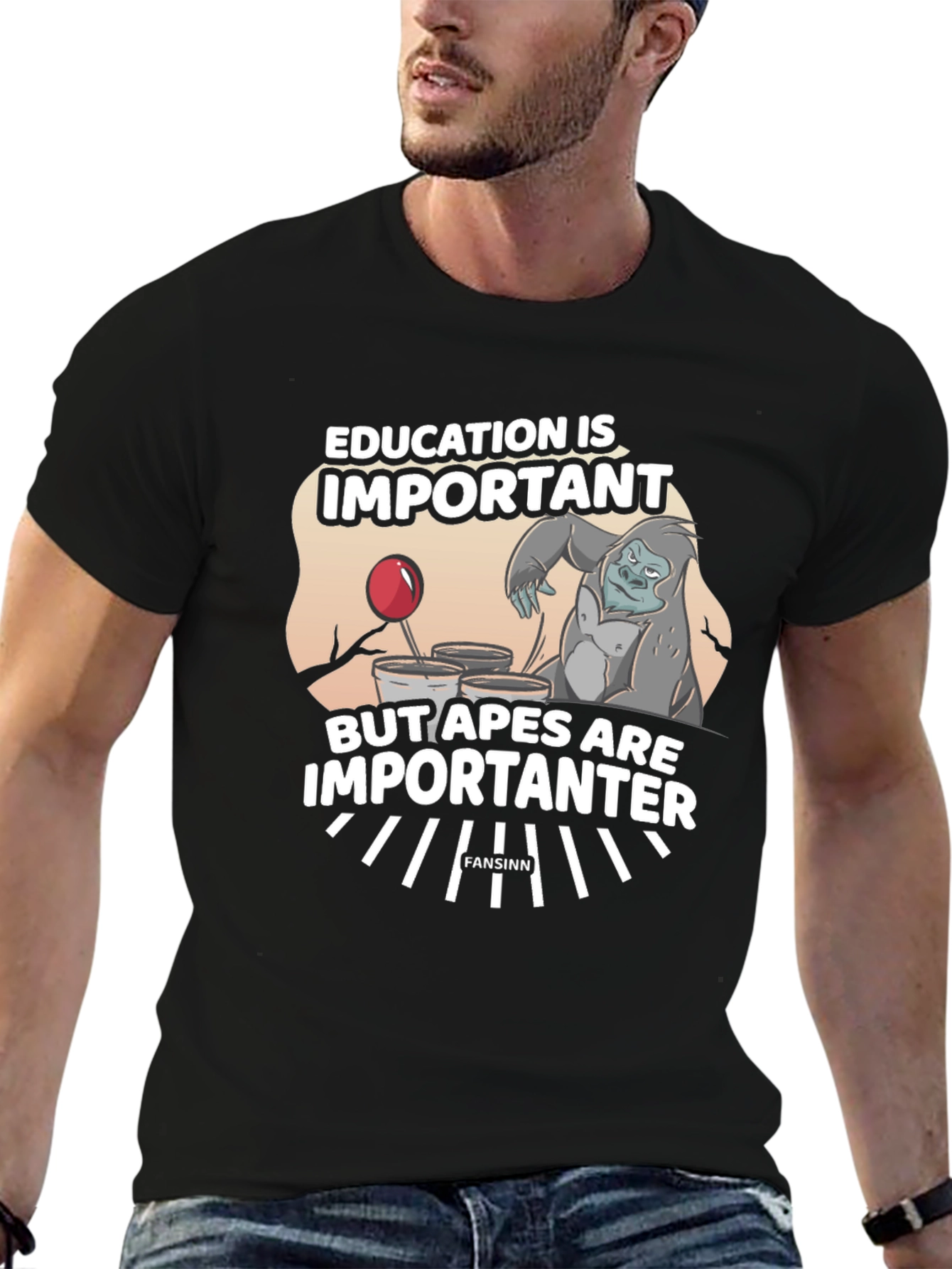 Black Education vs Apes Graphic T-Shirt view 6