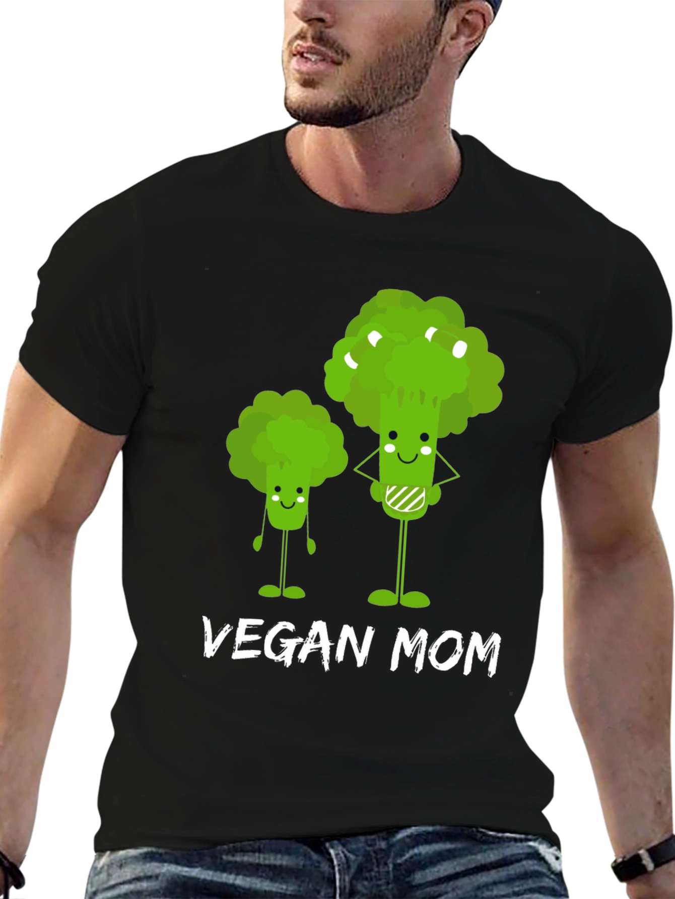 Black Vegan Mom T-Shirt - Cute Broccoli Design view 6