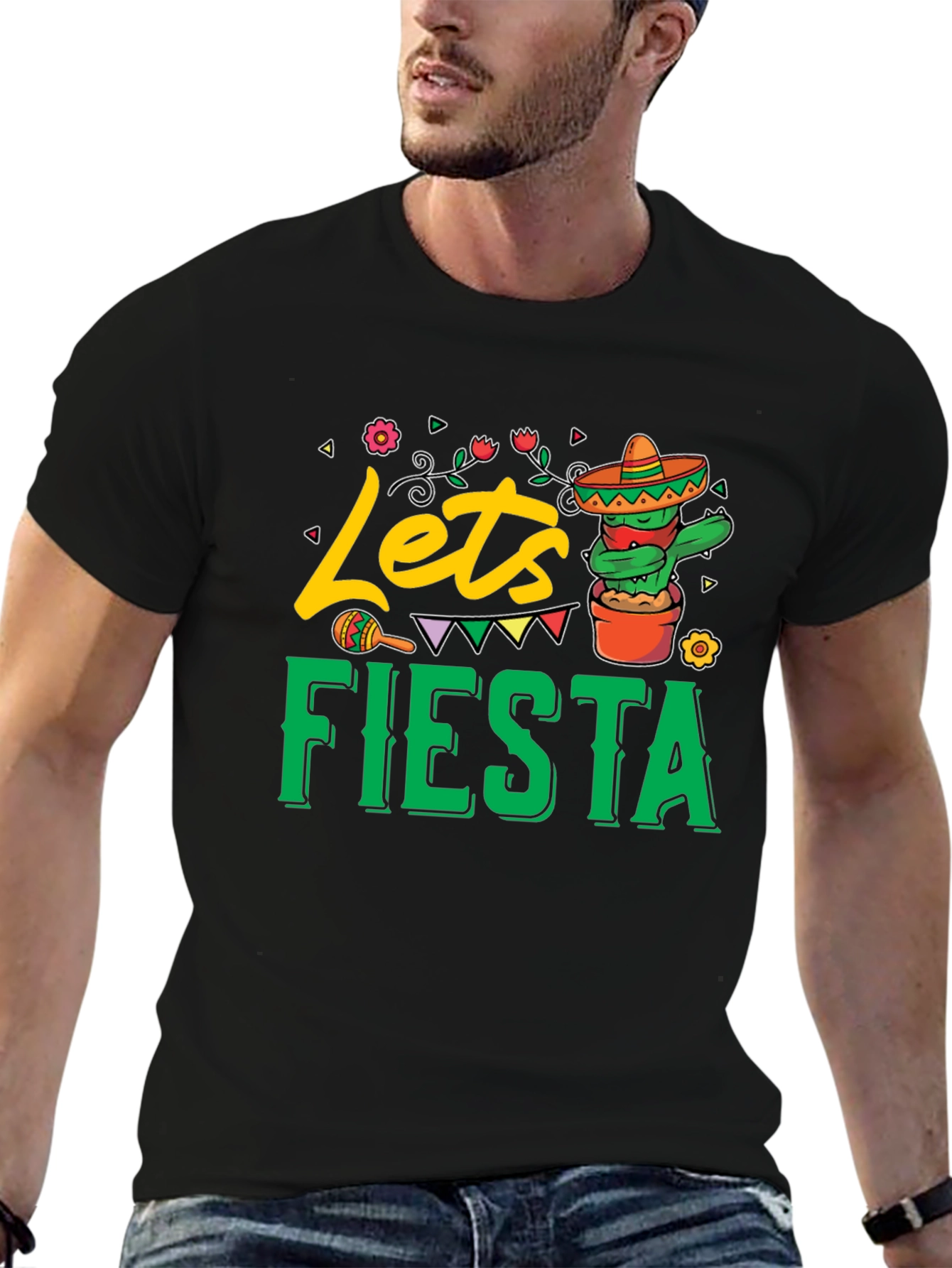Black Let's Fiesta Black Graphic T-Shirt view 6