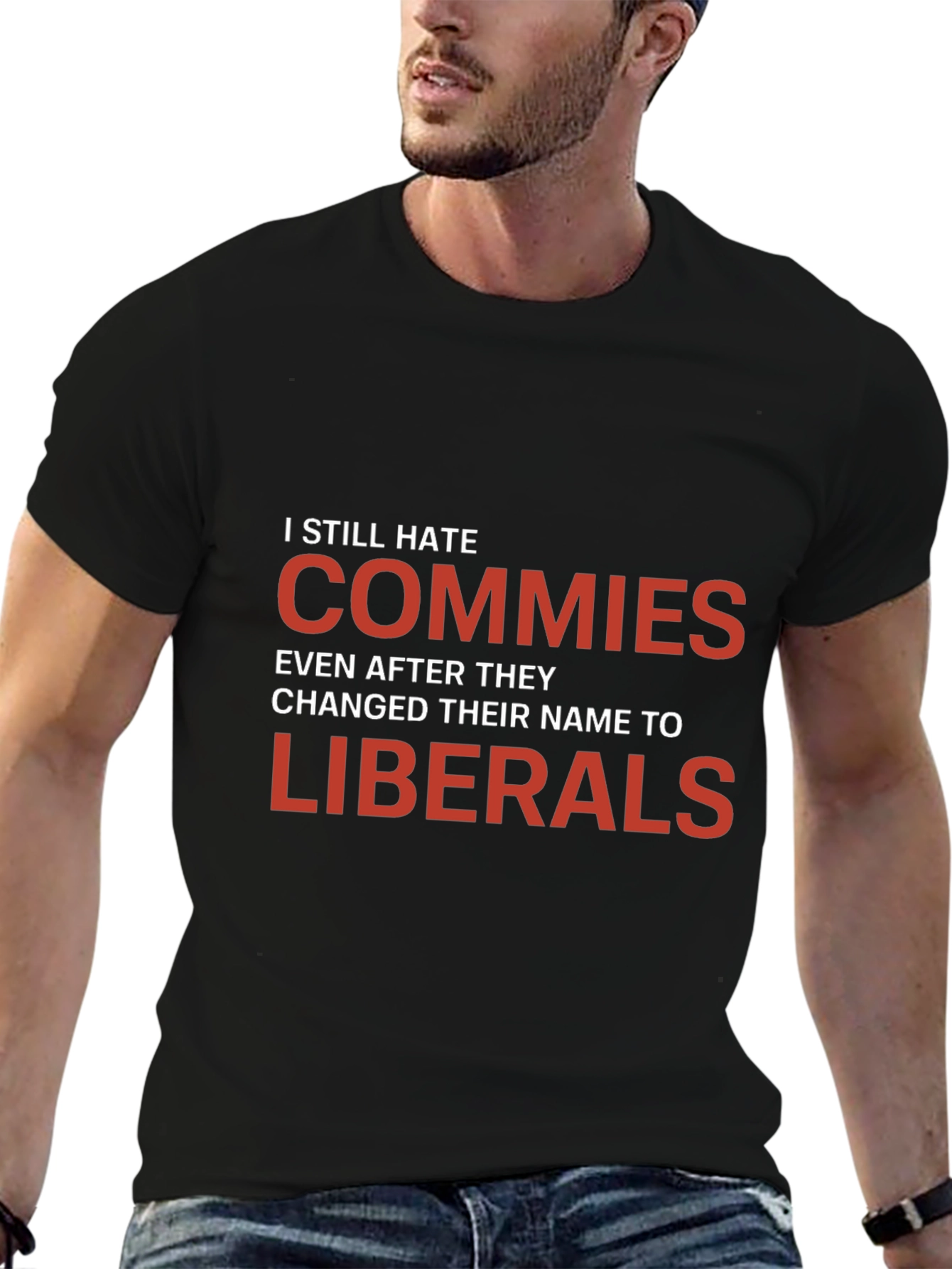 Black I Still Hate Commies Political Statement T-Shirt view 6