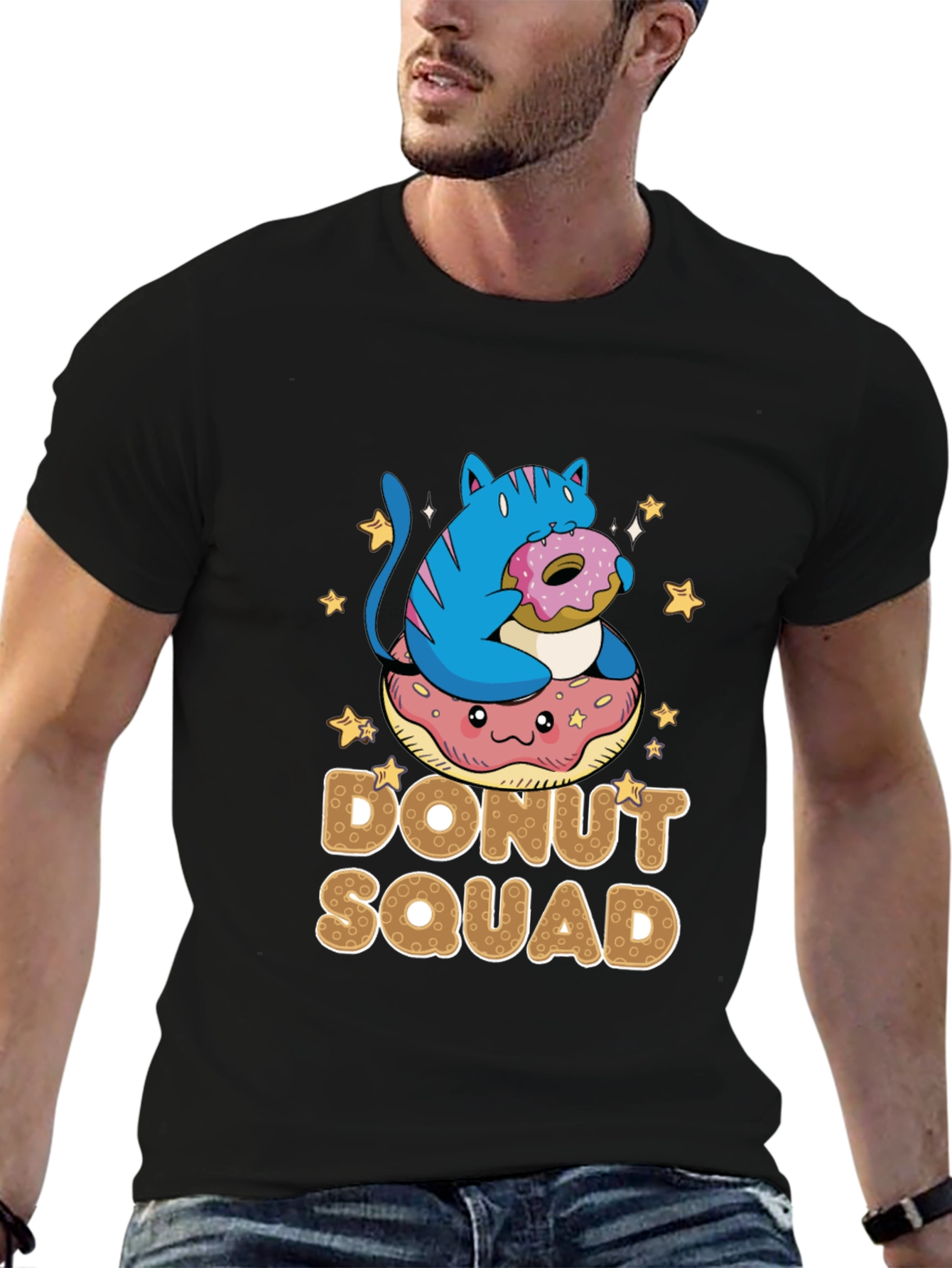 Black Donut Squad T-Shirt - Cat & Donut Graphic Tee view 6