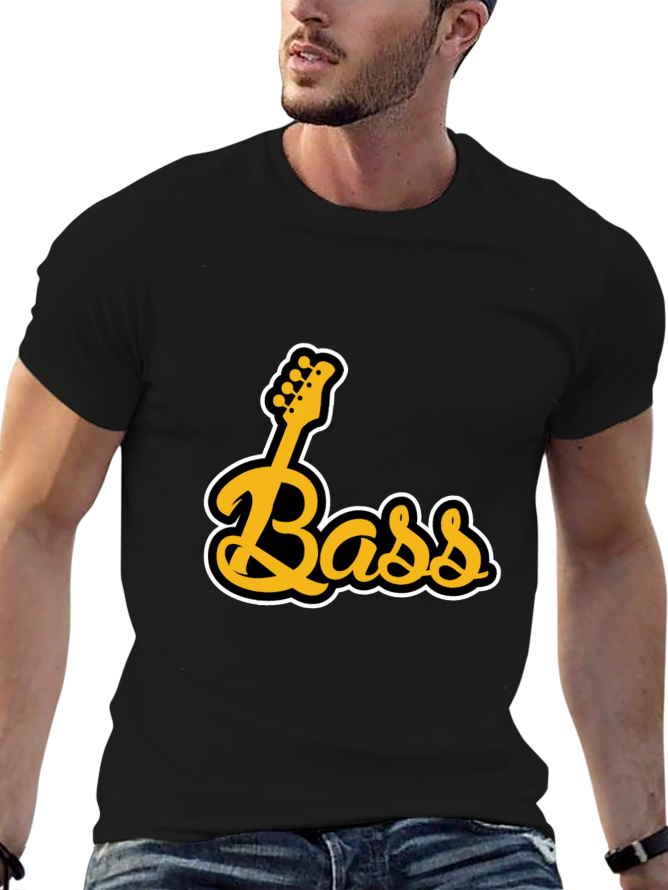 Black Bass Guitar Black Graphic T-Shirt view 6