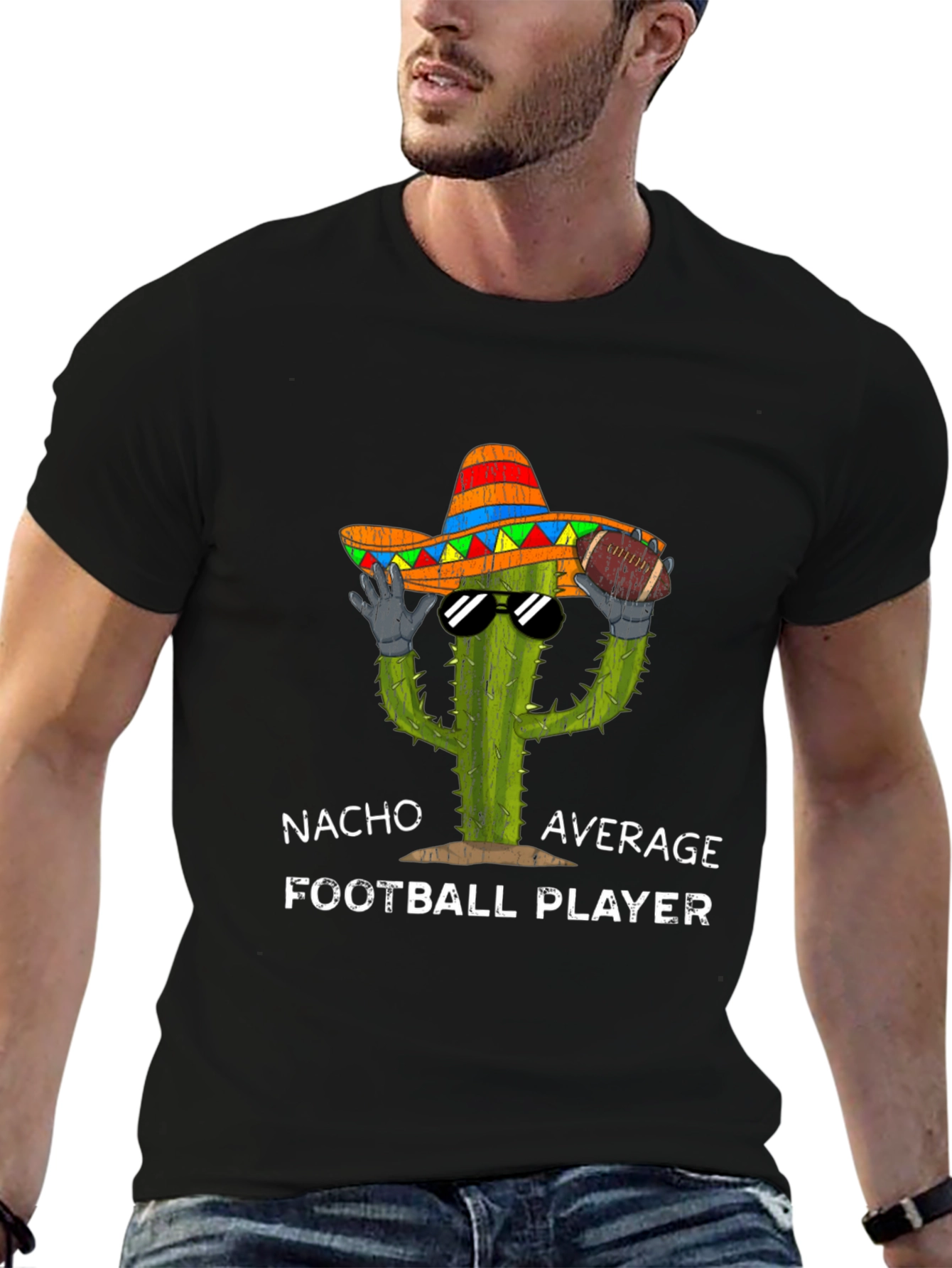 Black Nacho Average Football Player T-Shirt view 6