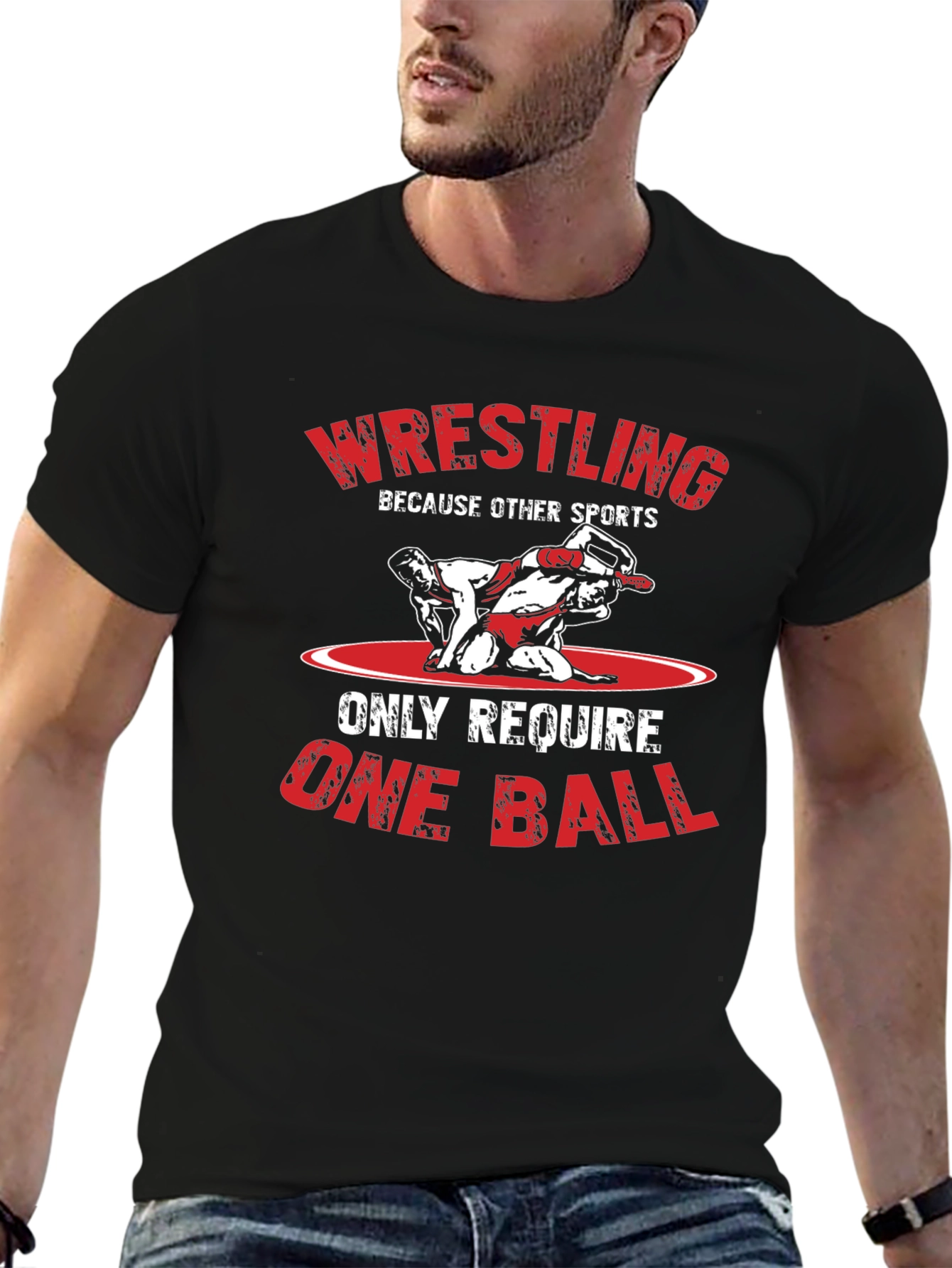 Black Wrestling Humor Graphic Tee - Only One Ball view 6