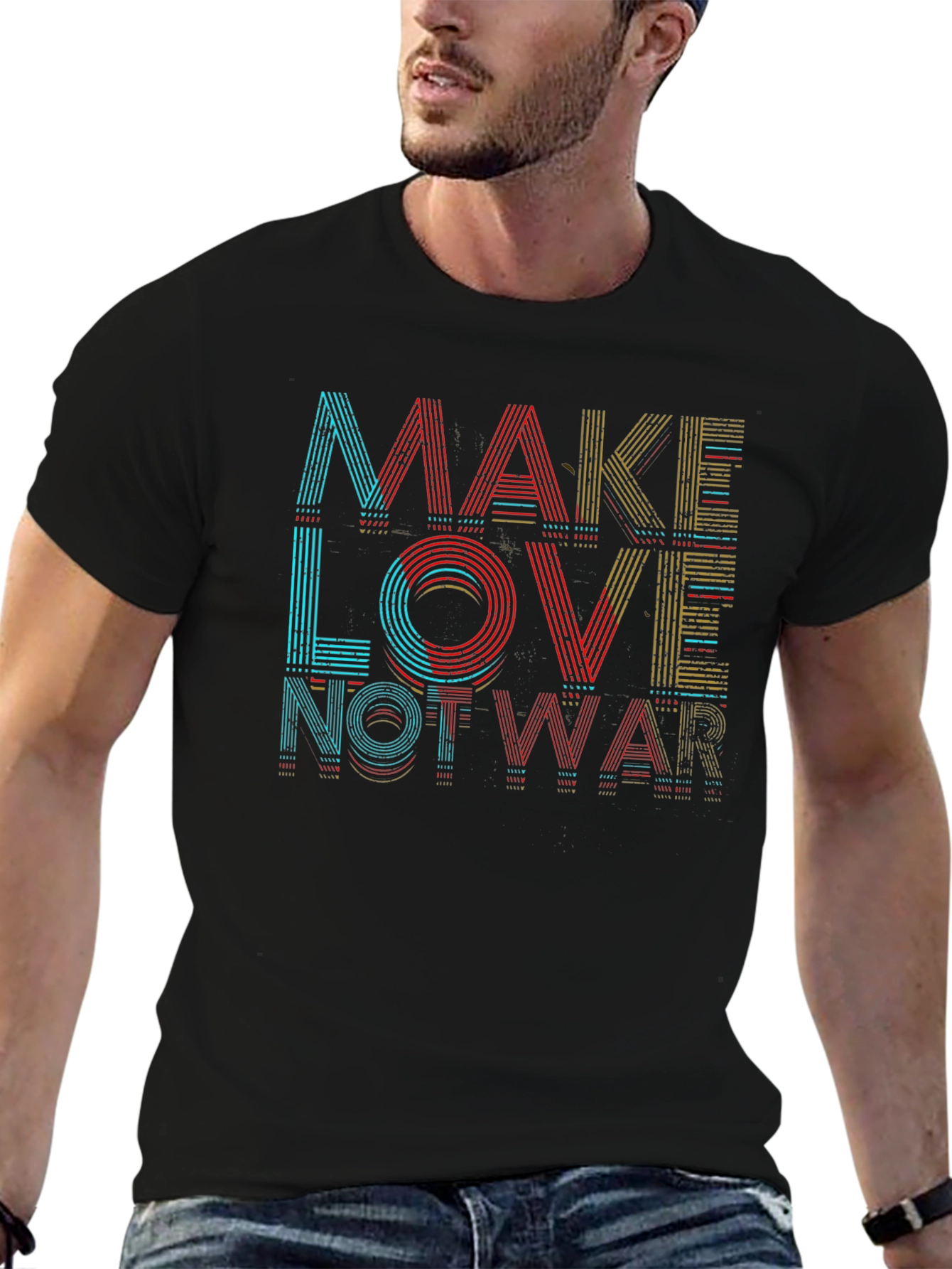 Black Make Love Not War Graphic T-Shirt - Black view 6
