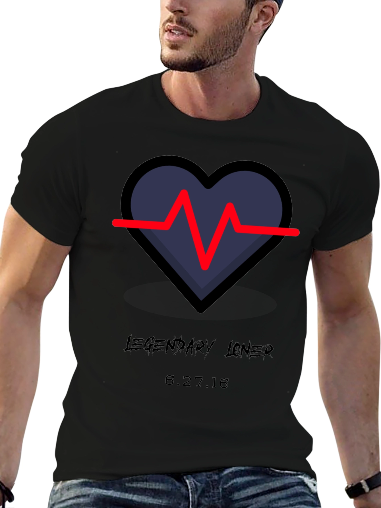 Black Legendary Loner Heartbeat Graphic Tee - Black view 6