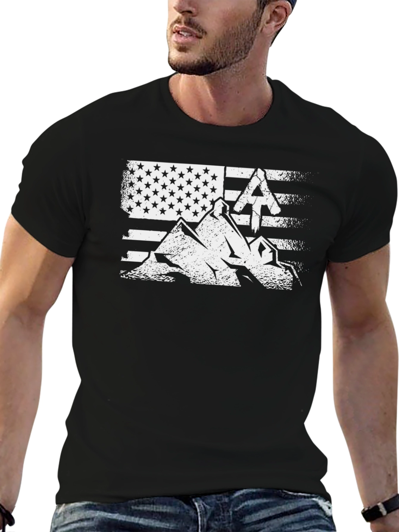 Black American Flag Hiking T-Shirt view 6
