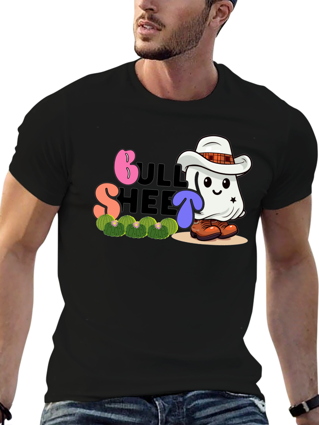 Black Bull Sheet Ghost Cowboy Graphic T-Shirt view 6