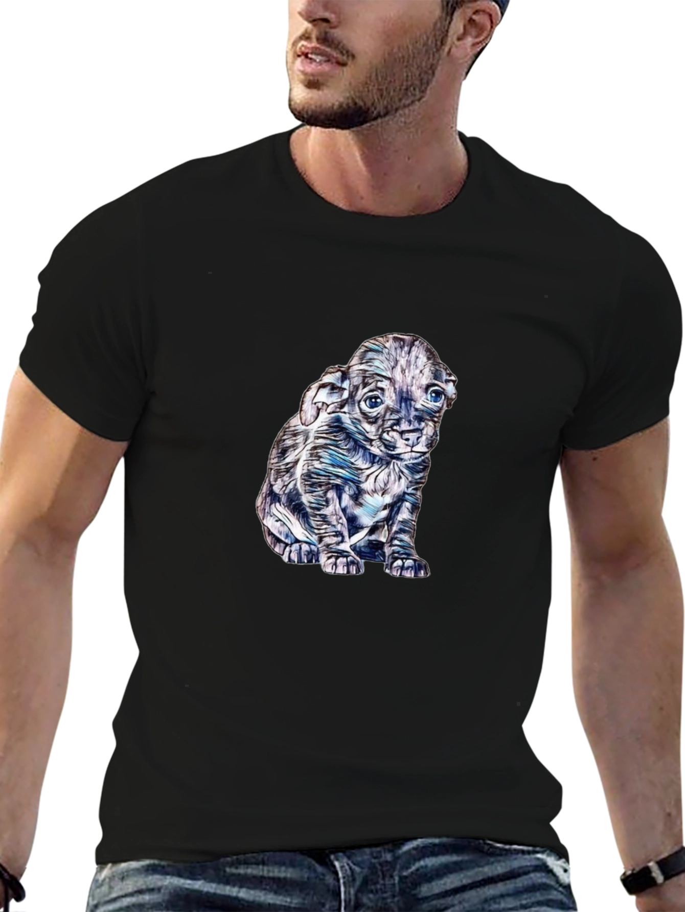 Black Cute Puppy Graphic Black T-Shirt view 6