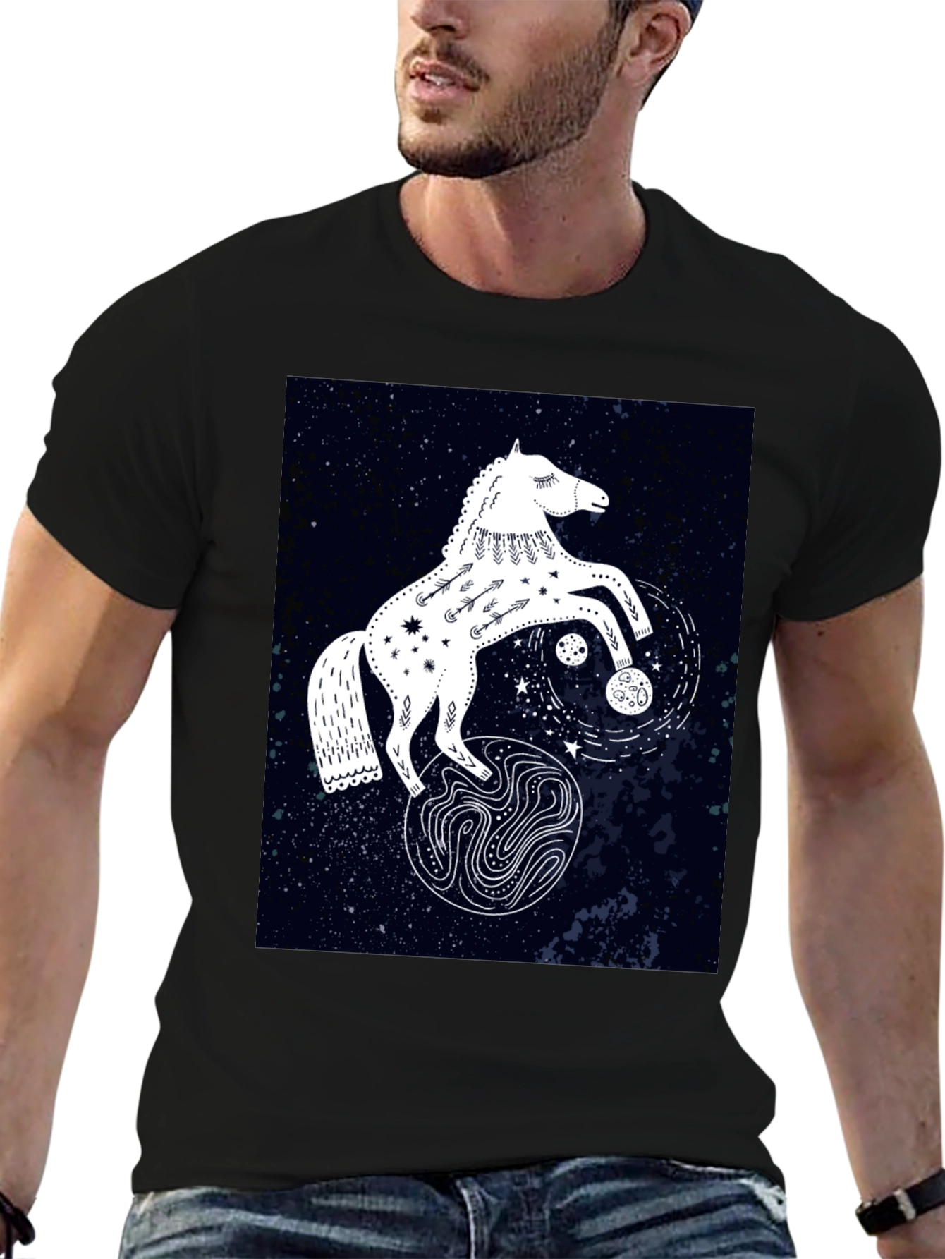 Black Celestial Horse Graphic Tee - Black view 6
