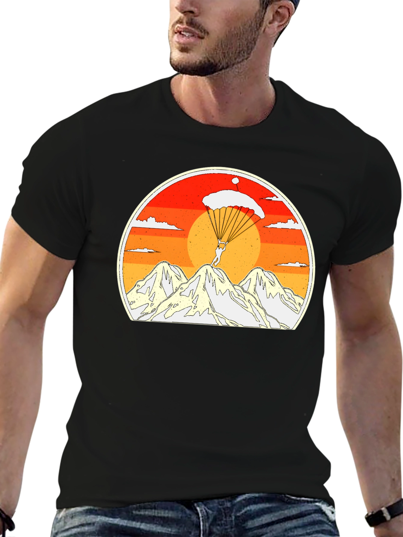 Black Skydiving Mountain Graphic Tee view 6